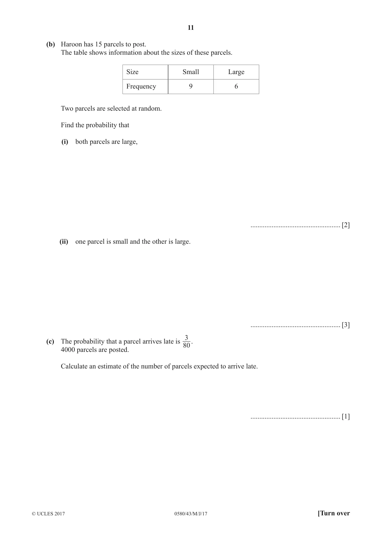 Cambridge IGCSE Mathematics 0580 2017 May/June Paper 4 · Variant 3 question paper, page 11 of 20