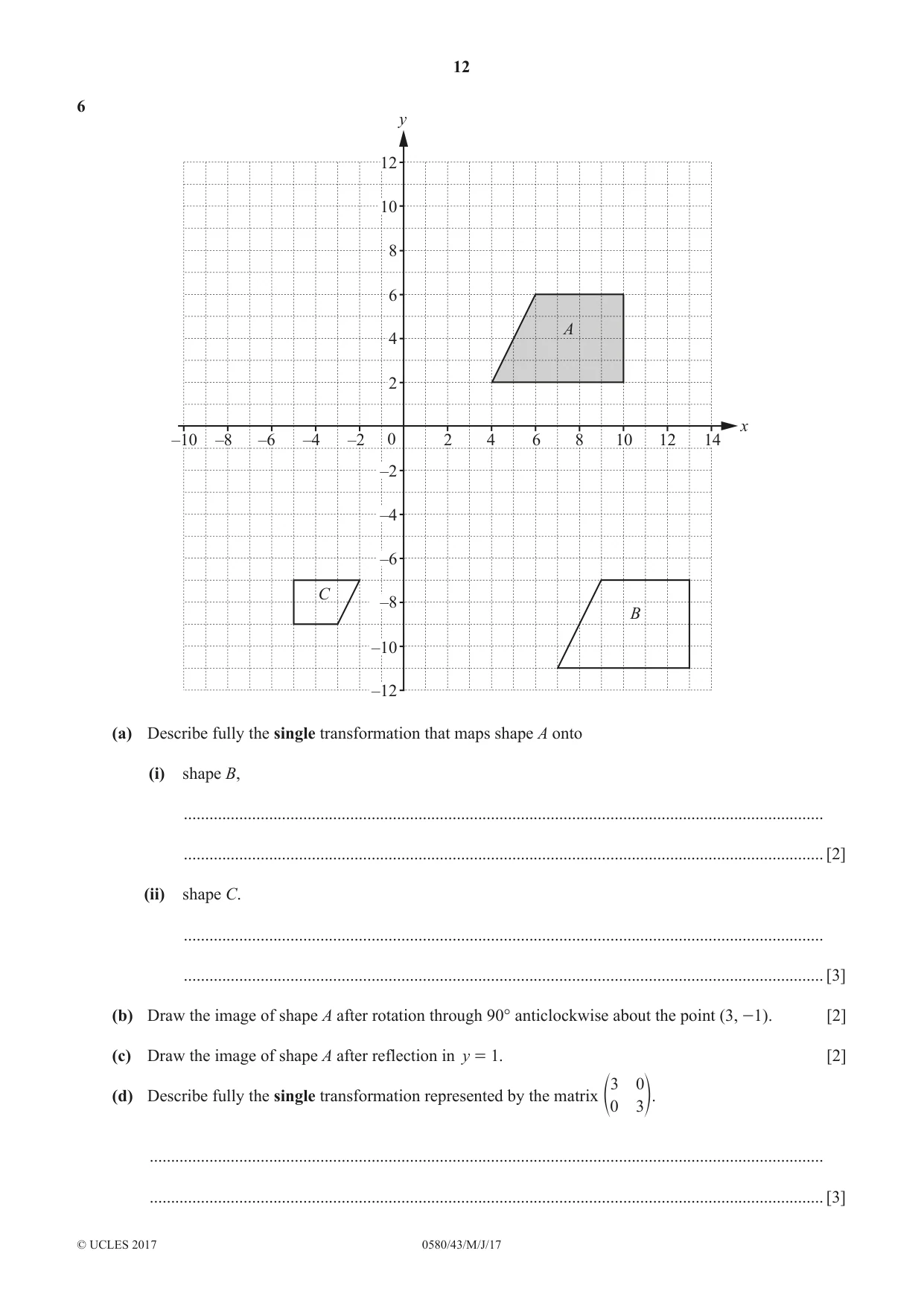 Cambridge IGCSE Mathematics 0580 2017 May/June Paper 4 · Variant 3 question paper, page 12 of 20