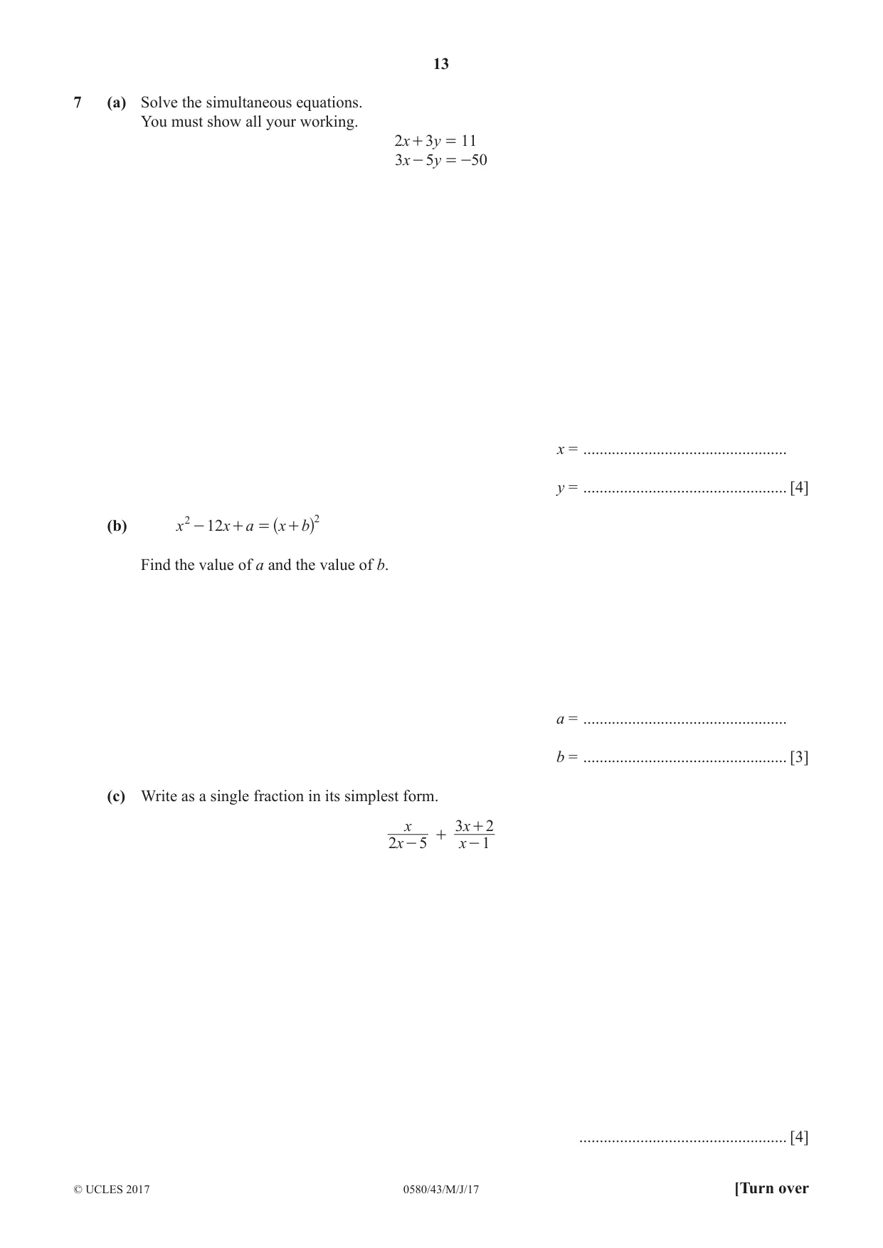 Cambridge IGCSE Mathematics 0580 2017 May/June Paper 4 · Variant 3 question paper, page 13 of 20