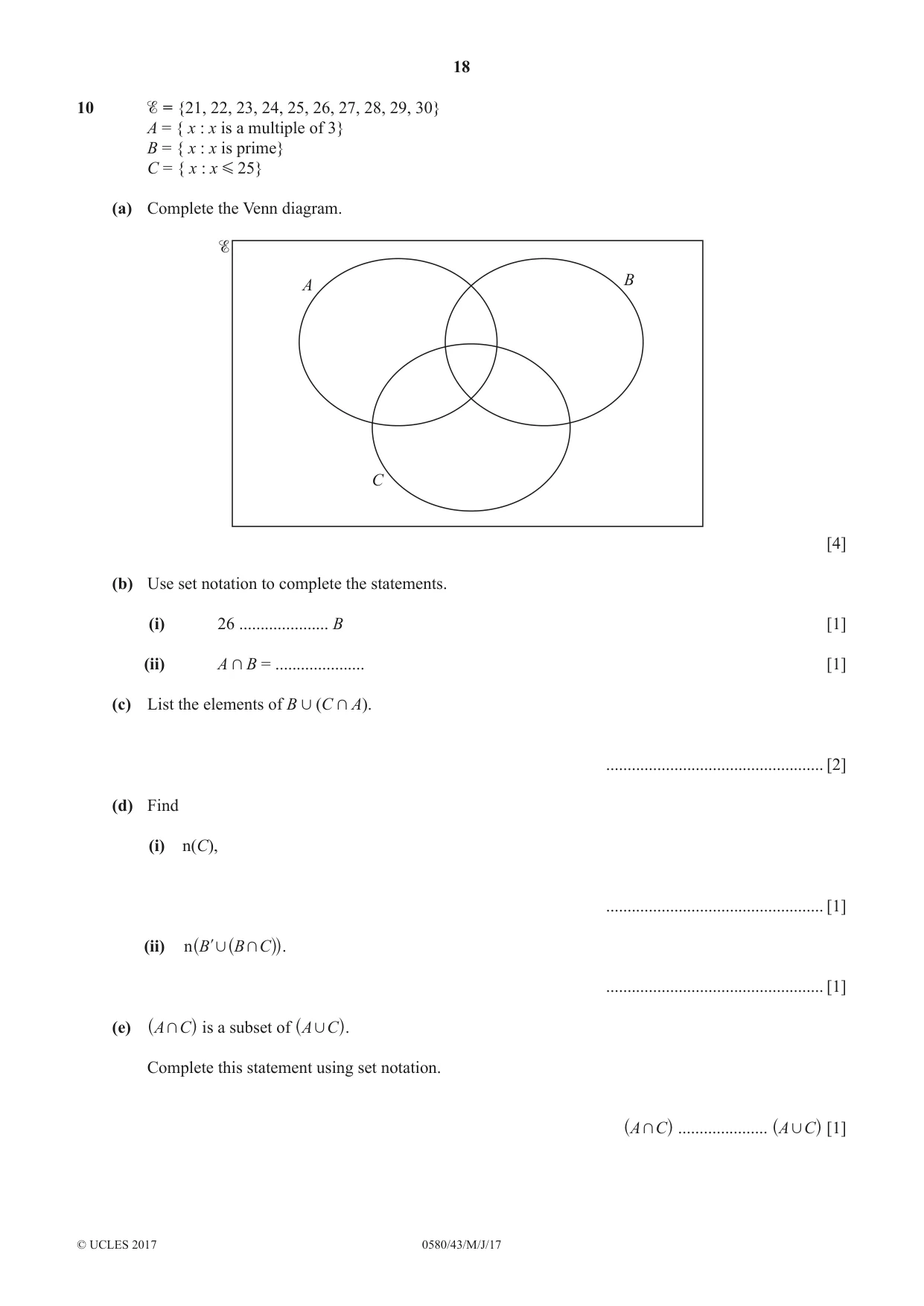 Cambridge IGCSE Mathematics 0580 2017 May/June Paper 4 · Variant 3 question paper, page 18 of 20