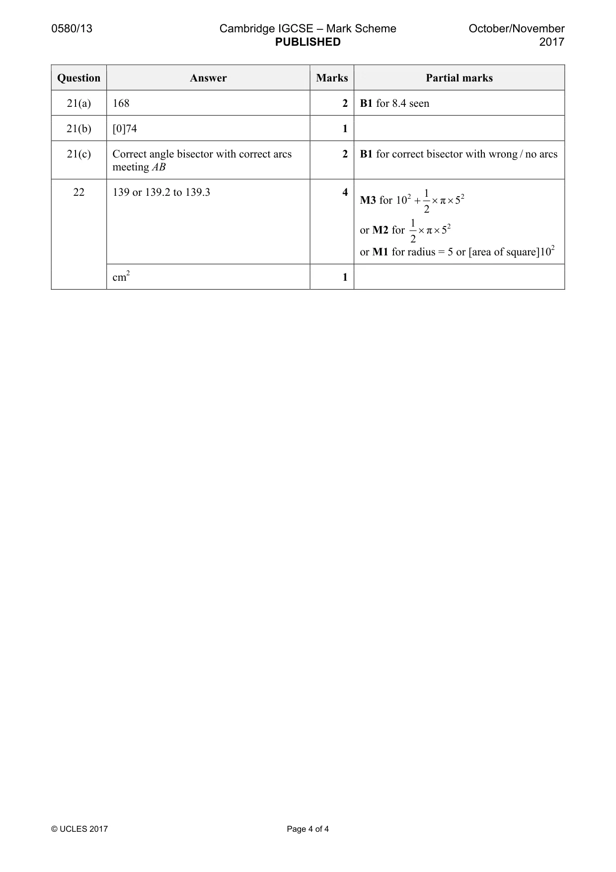 Mark scheme, page 4 of 4