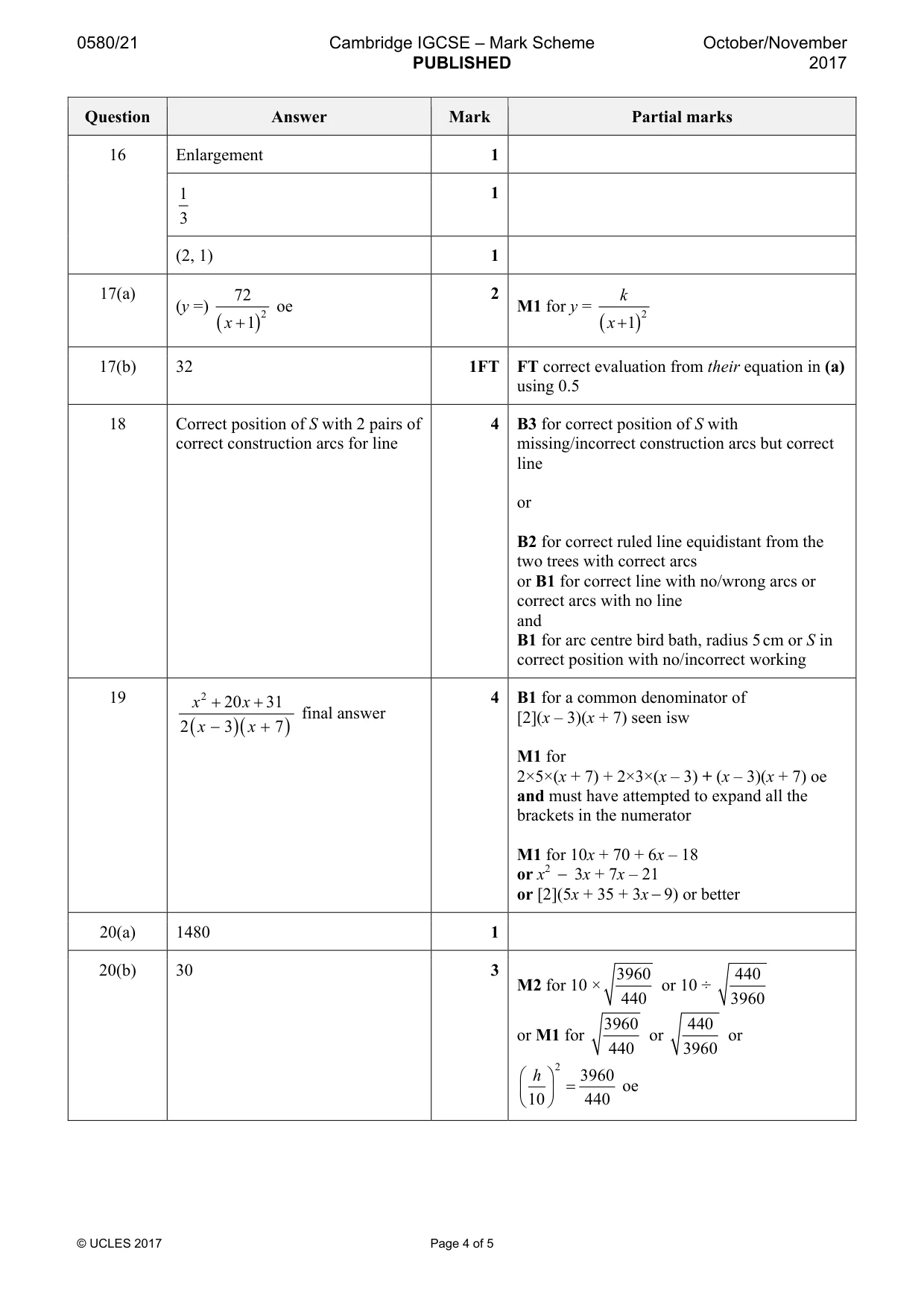 Mark scheme, page 4 of 5