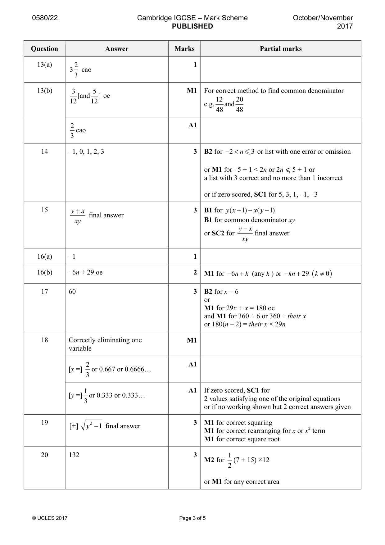 Mark scheme, page 3 of 5