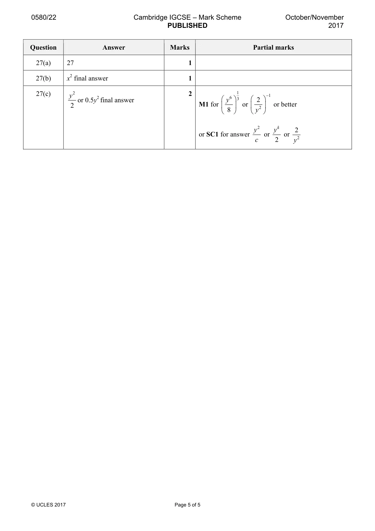 Mark scheme, page 5 of 5
