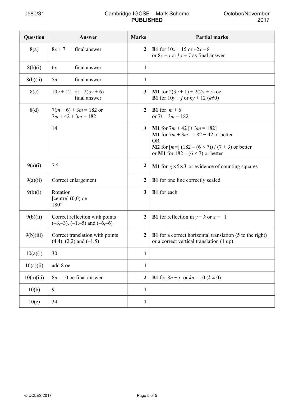 Mark scheme, page 5 of 5