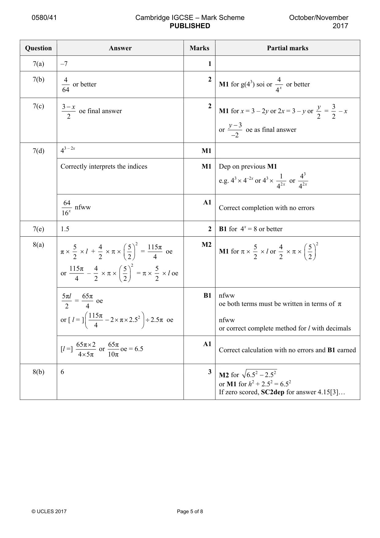 Mark scheme, page 5 of 8