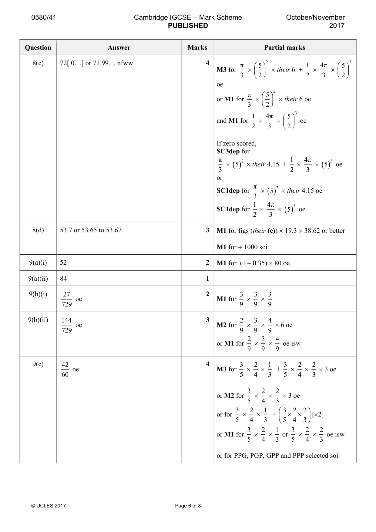 Mark scheme, page 6 of 8