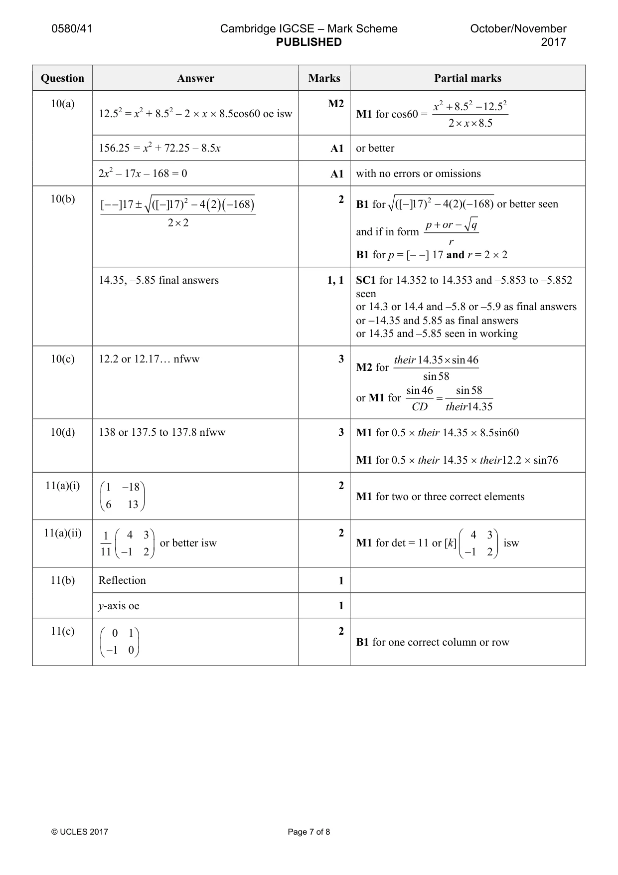 Mark scheme, page 7 of 8