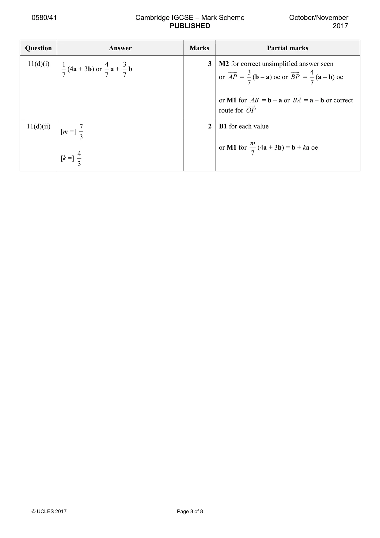 Mark scheme, page 8 of 8