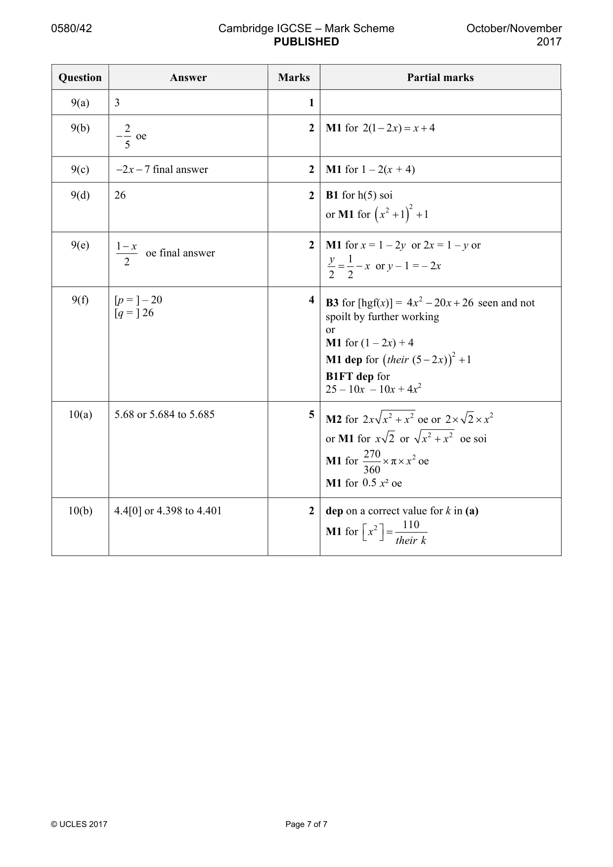 Mark scheme, page 7 of 7