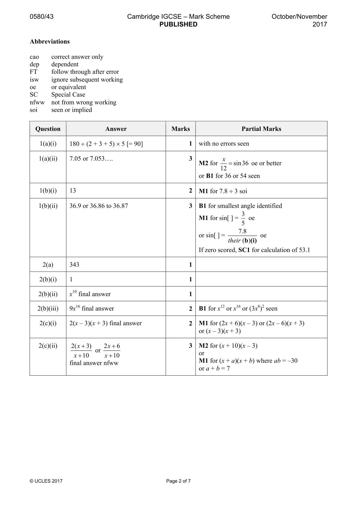 Mark scheme, page 2 of 7