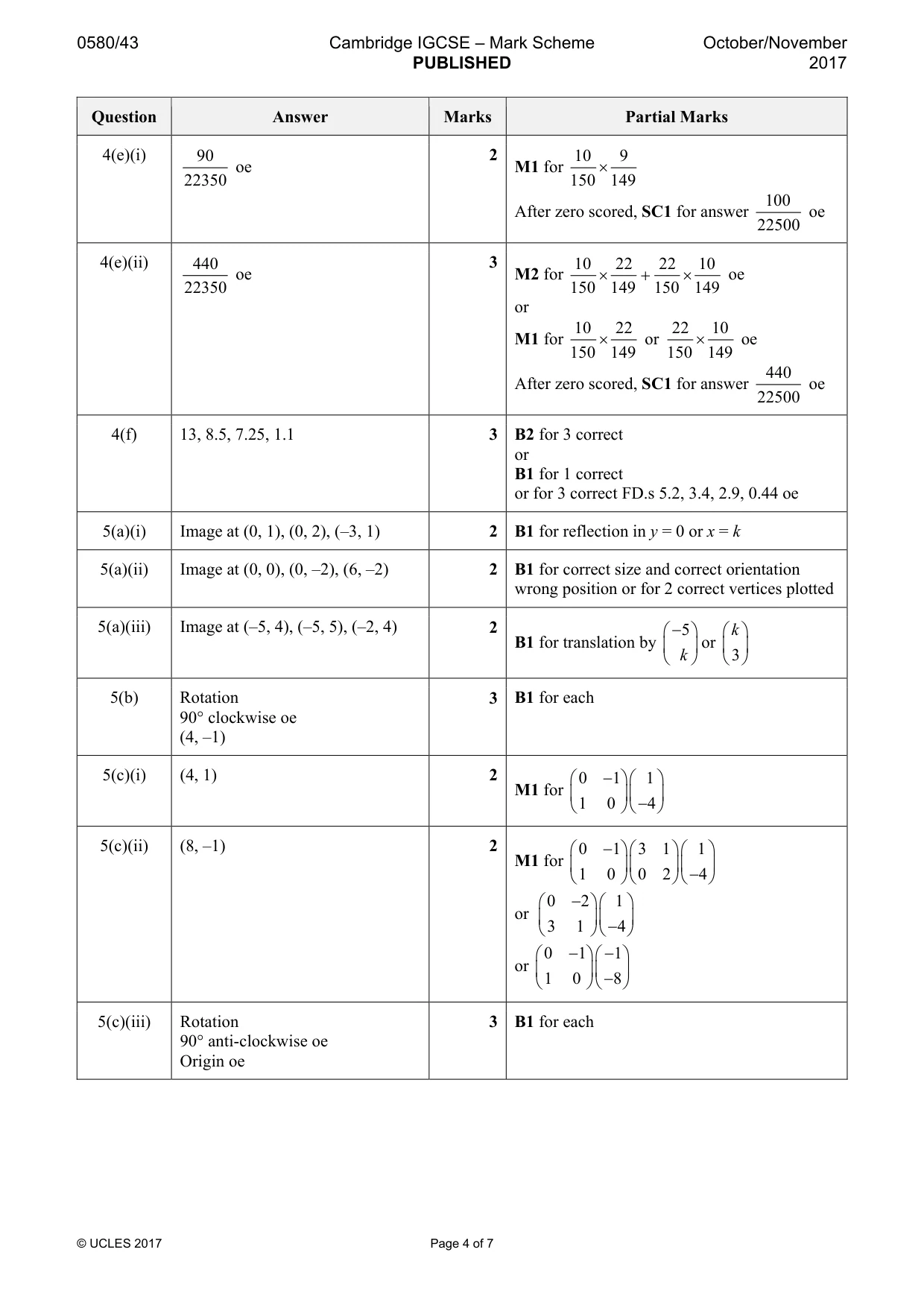 Mark scheme, page 4 of 7