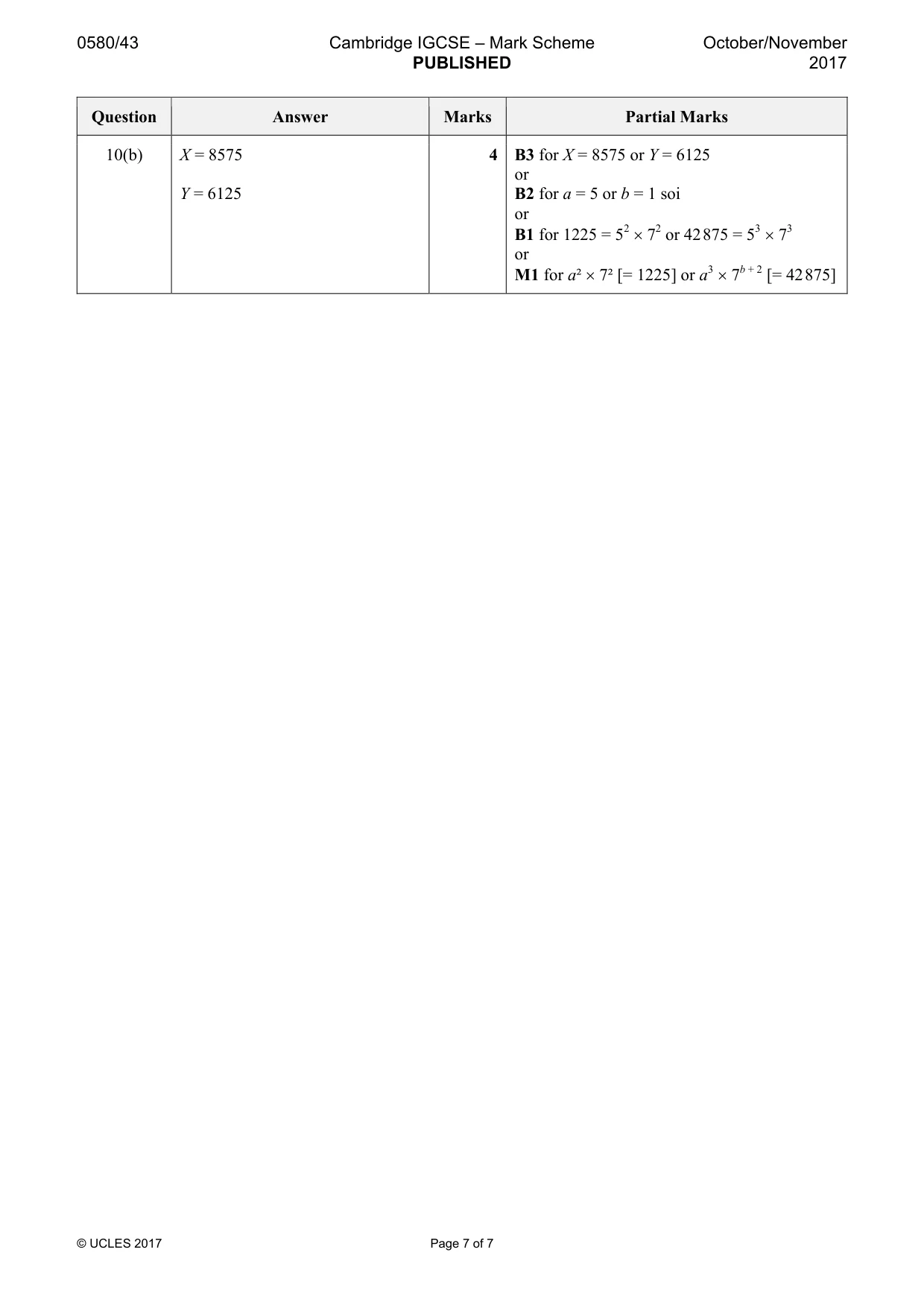 Mark scheme, page 7 of 7