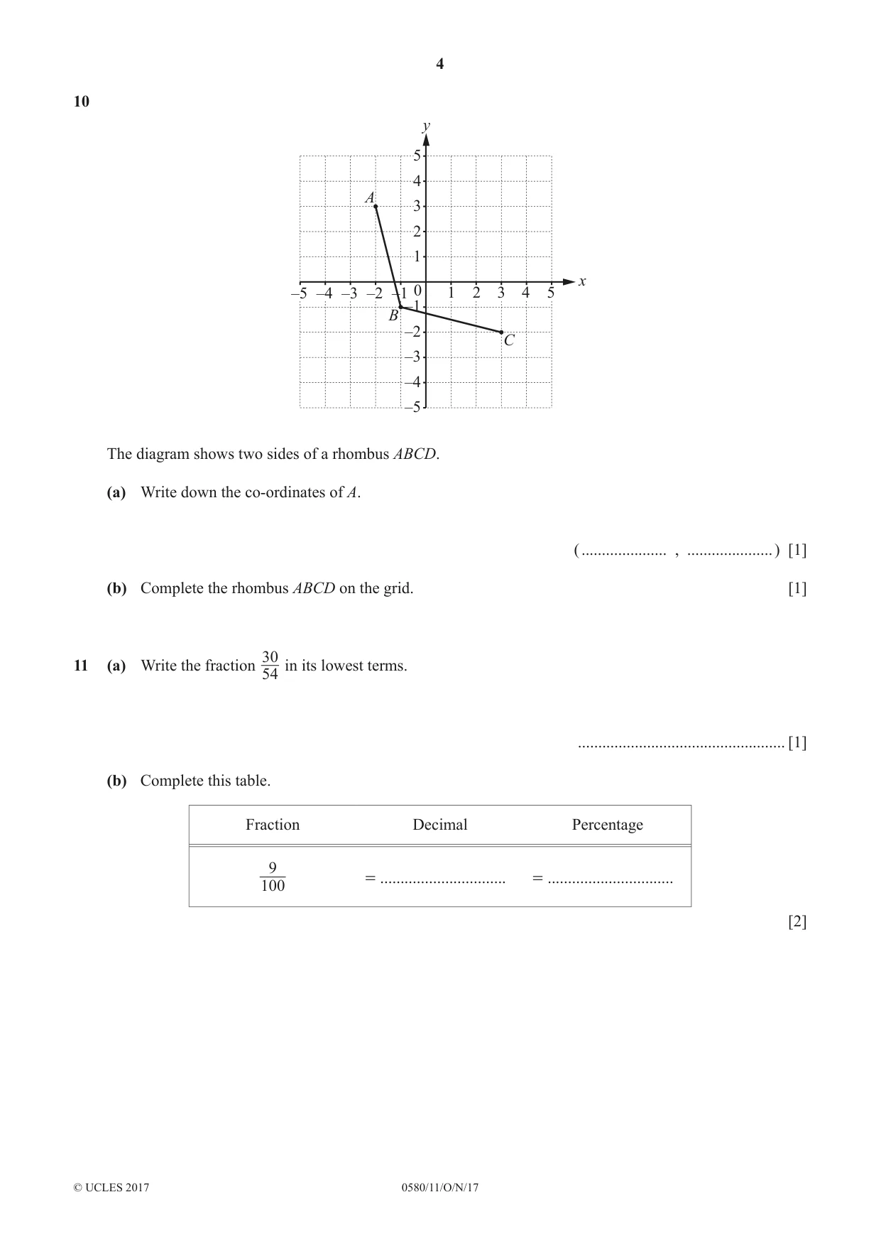 Cambridge IGCSE Mathematics 0580 2017 Oct/Nov Paper 1 · Variant 1 question paper, page 4 of 12