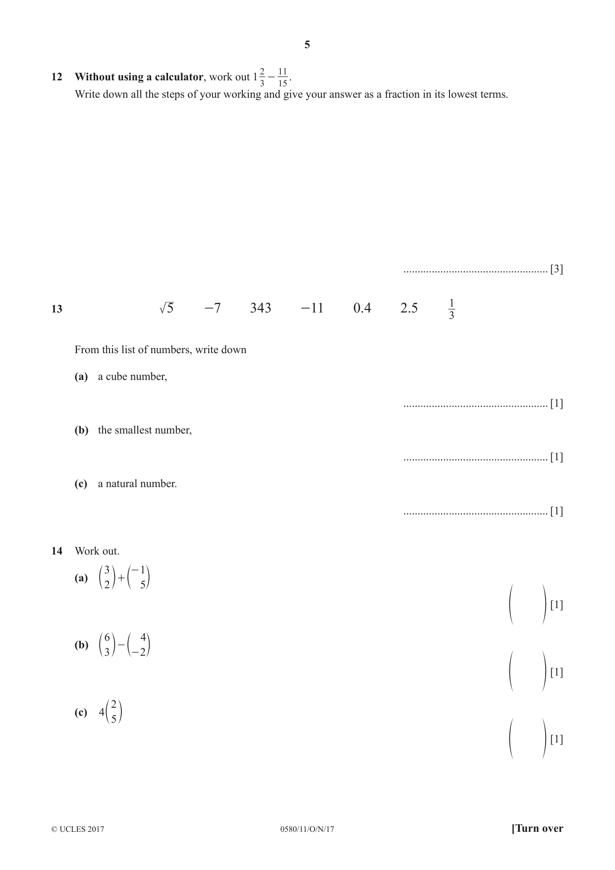 Cambridge IGCSE Mathematics 0580 2017 Oct/Nov Paper 1 · Variant 1 question paper, page 5 of 12