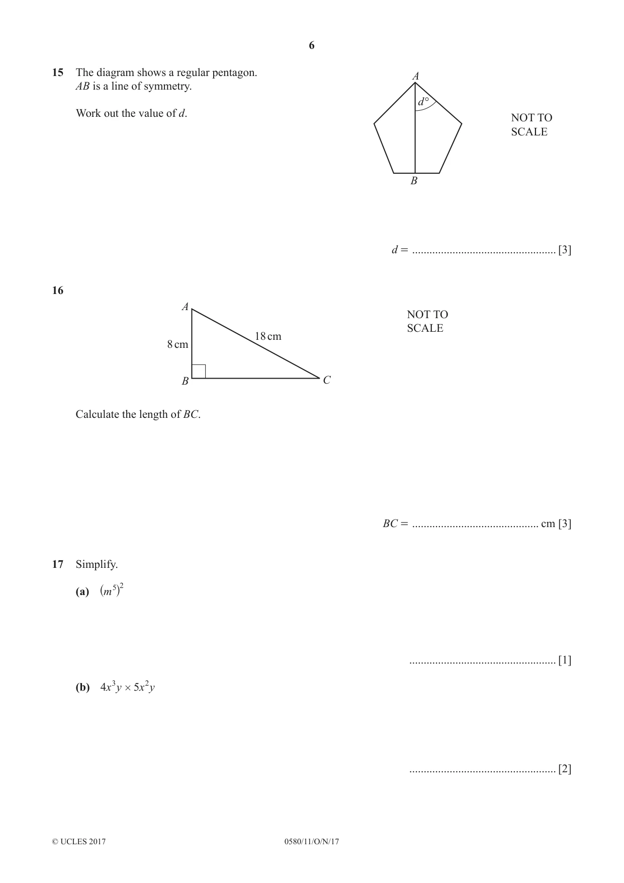 Cambridge IGCSE Mathematics 0580 2017 Oct/Nov Paper 1 · Variant 1 question paper, page 6 of 12