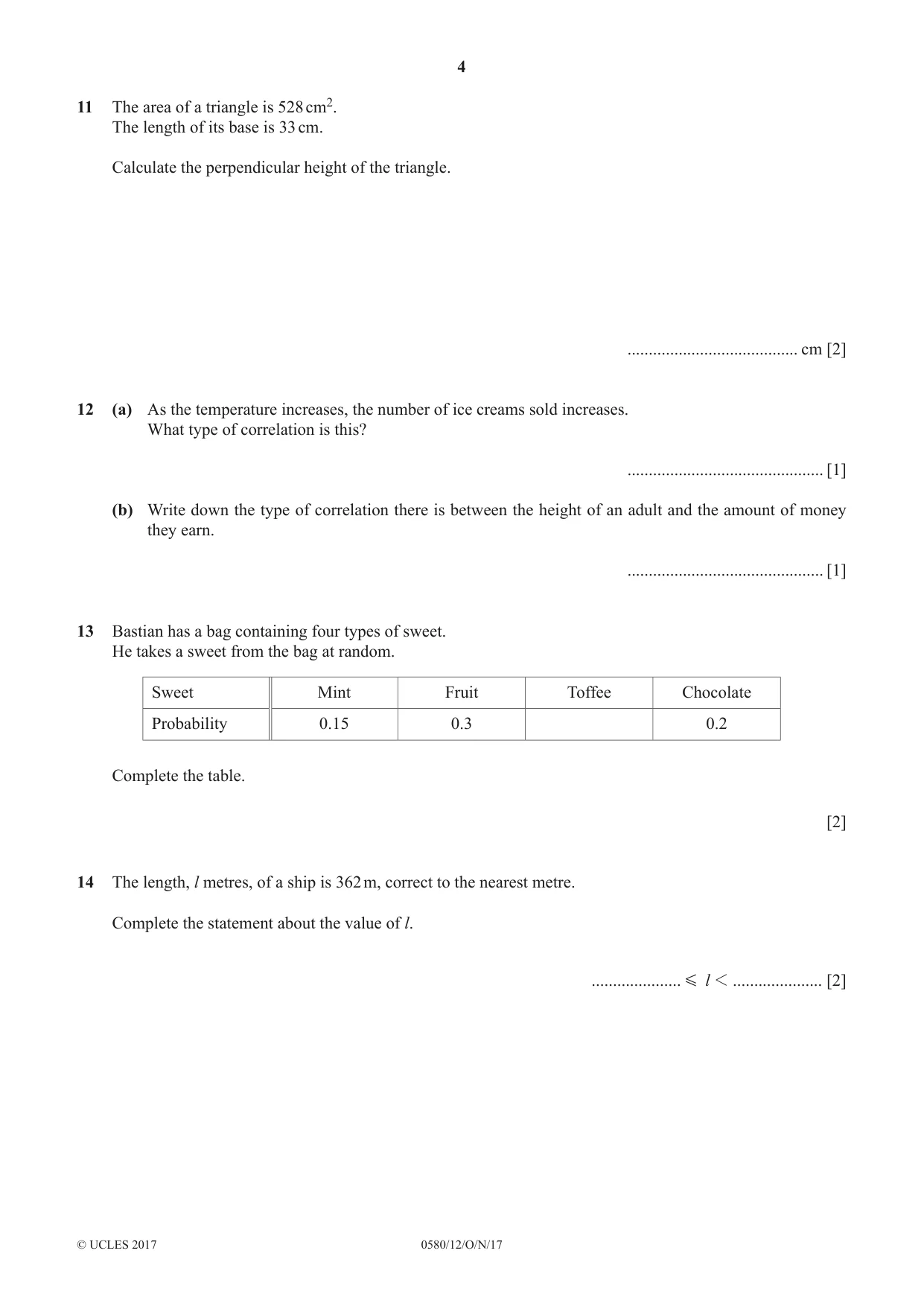 Cambridge IGCSE Mathematics 0580 2017 Oct/Nov Paper 1 · Variant 2 question paper, page 4 of 12