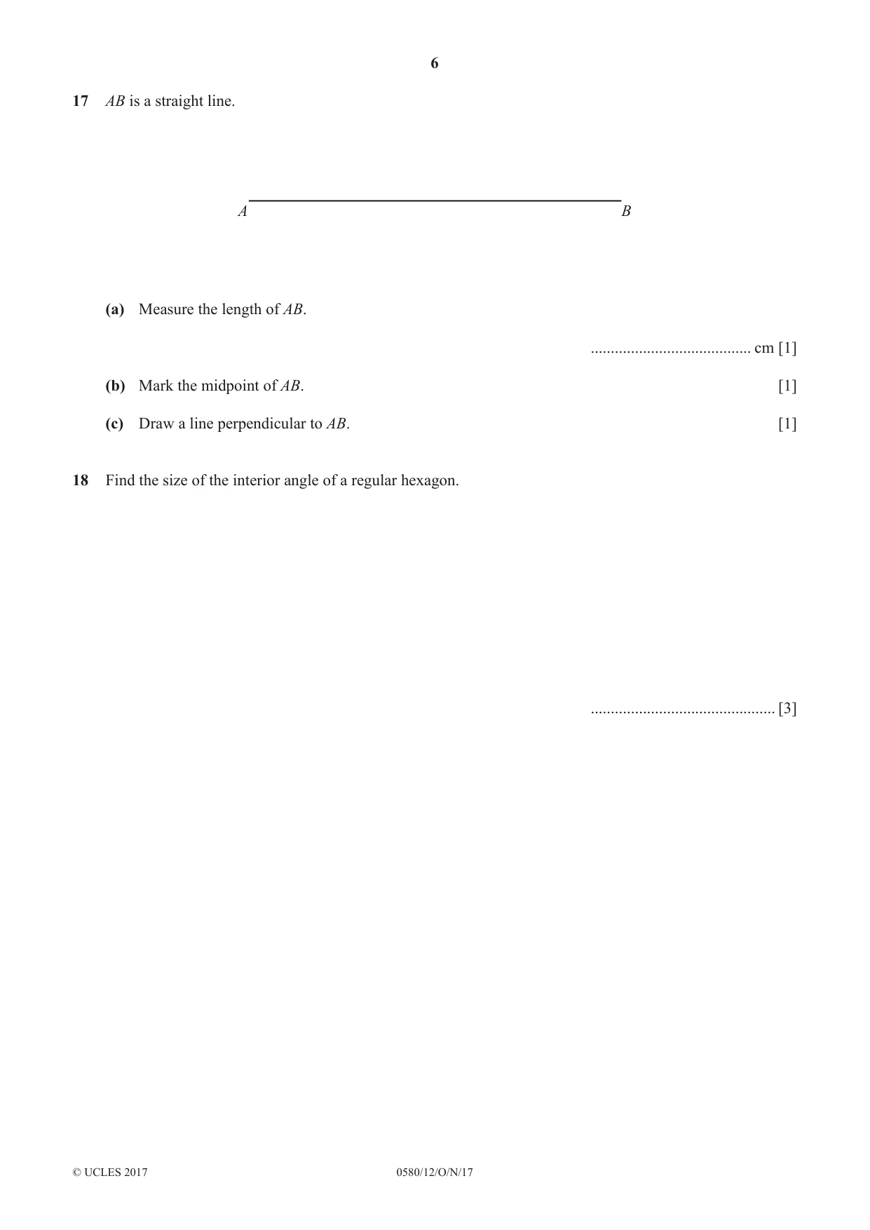 Cambridge IGCSE Mathematics 0580 2017 Oct/Nov Paper 1 · Variant 2 question paper, page 6 of 12