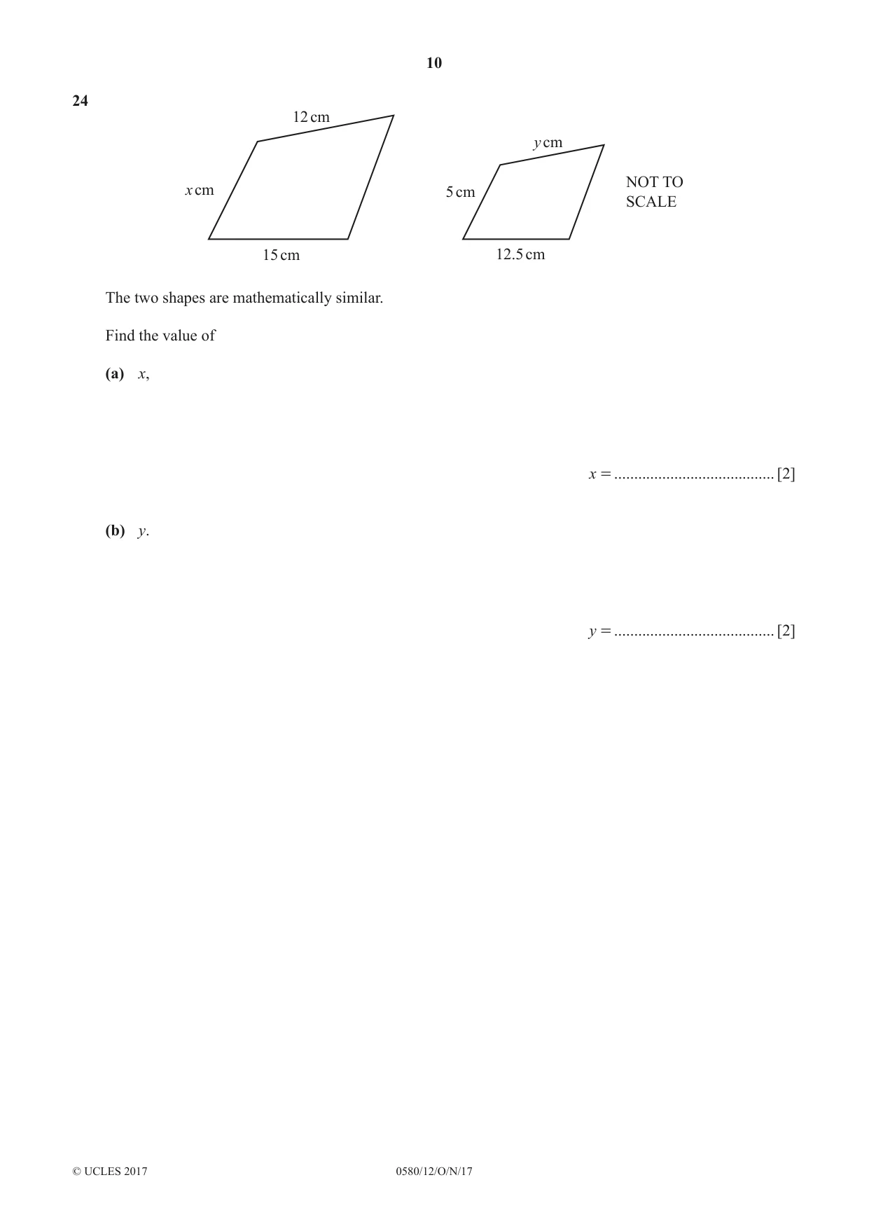 Cambridge IGCSE Mathematics 0580 2017 Oct/Nov Paper 1 · Variant 2 question paper, page 10 of 12