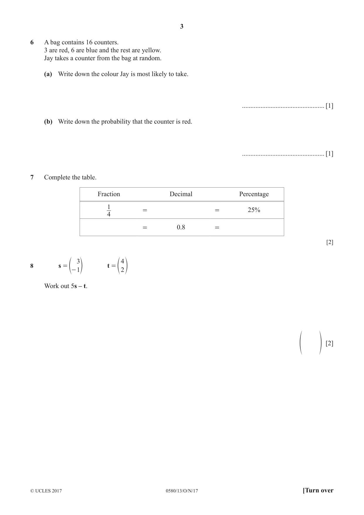 Cambridge IGCSE Mathematics 0580 2017 Oct/Nov Paper 1 · Variant 3 question paper, page 3 of 12