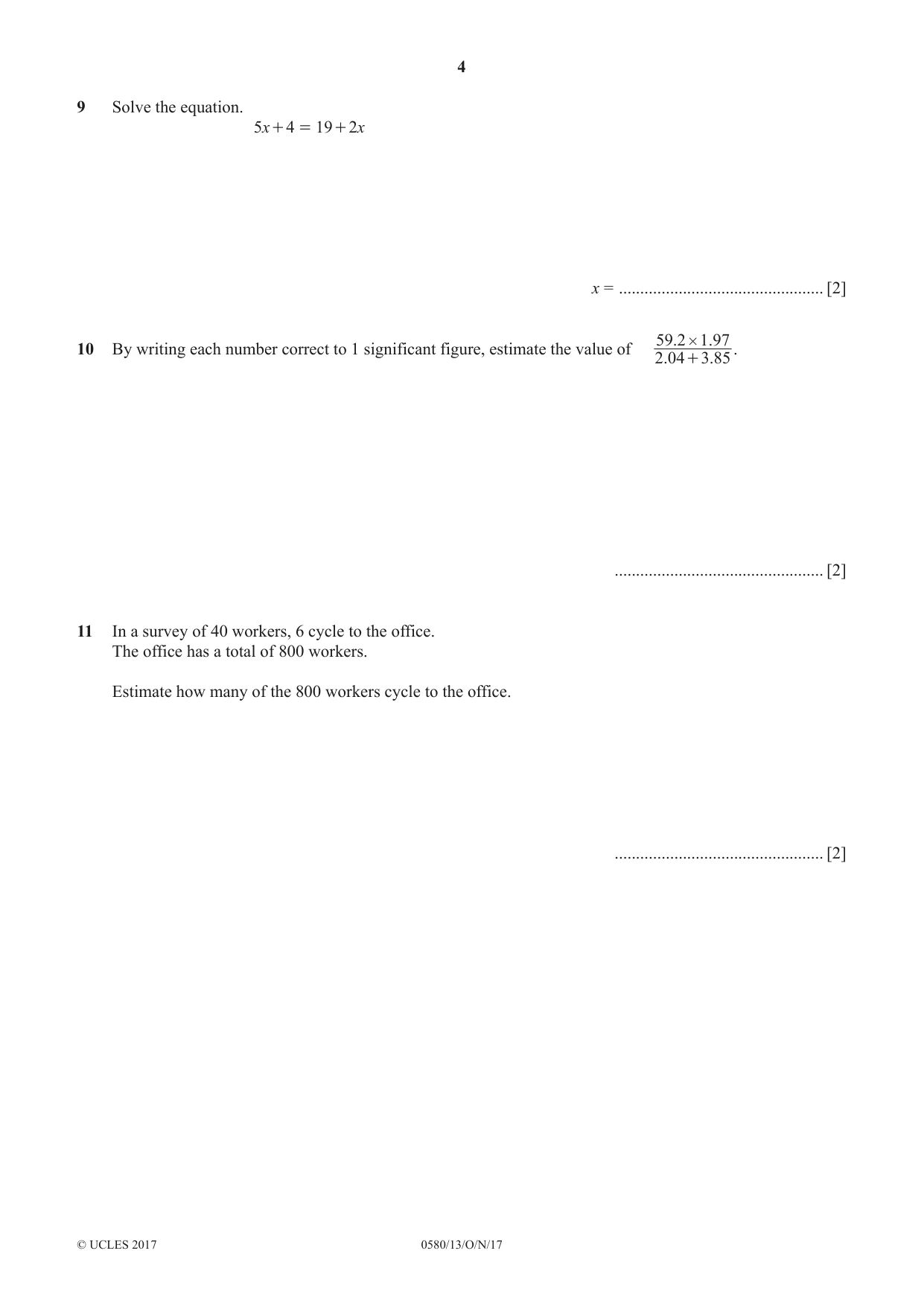 Cambridge IGCSE Mathematics 0580 2017 Oct/Nov Paper 1 · Variant 3 question paper, page 4 of 12