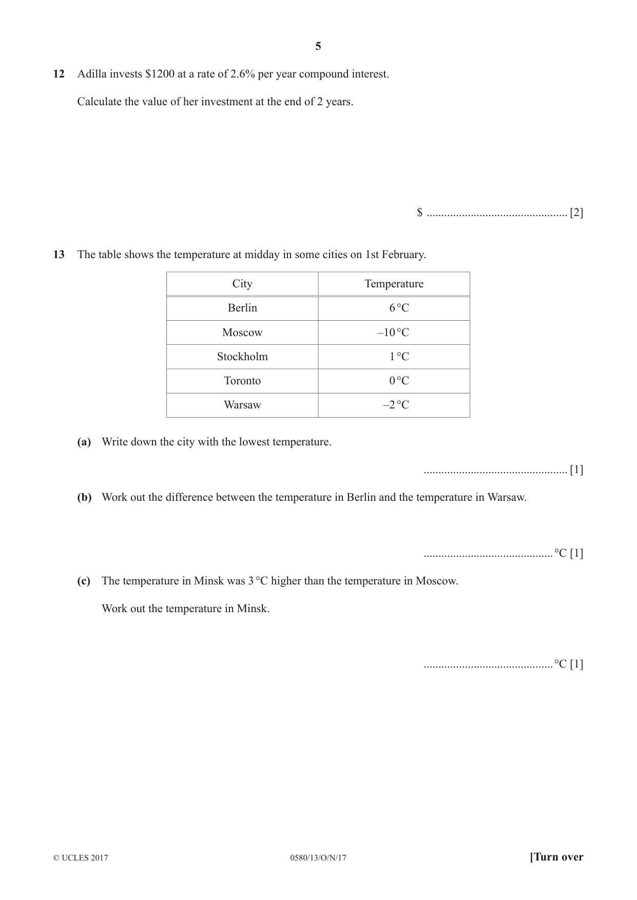 Cambridge IGCSE Mathematics 0580 2017 Oct/Nov Paper 1 · Variant 3 question paper, page 5 of 12