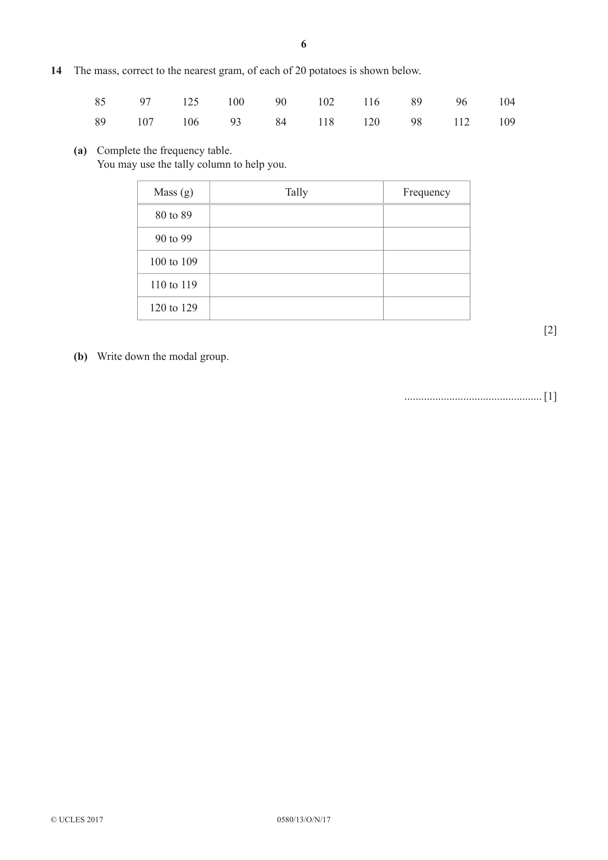 Cambridge IGCSE Mathematics 0580 2017 Oct/Nov Paper 1 · Variant 3 question paper, page 6 of 12