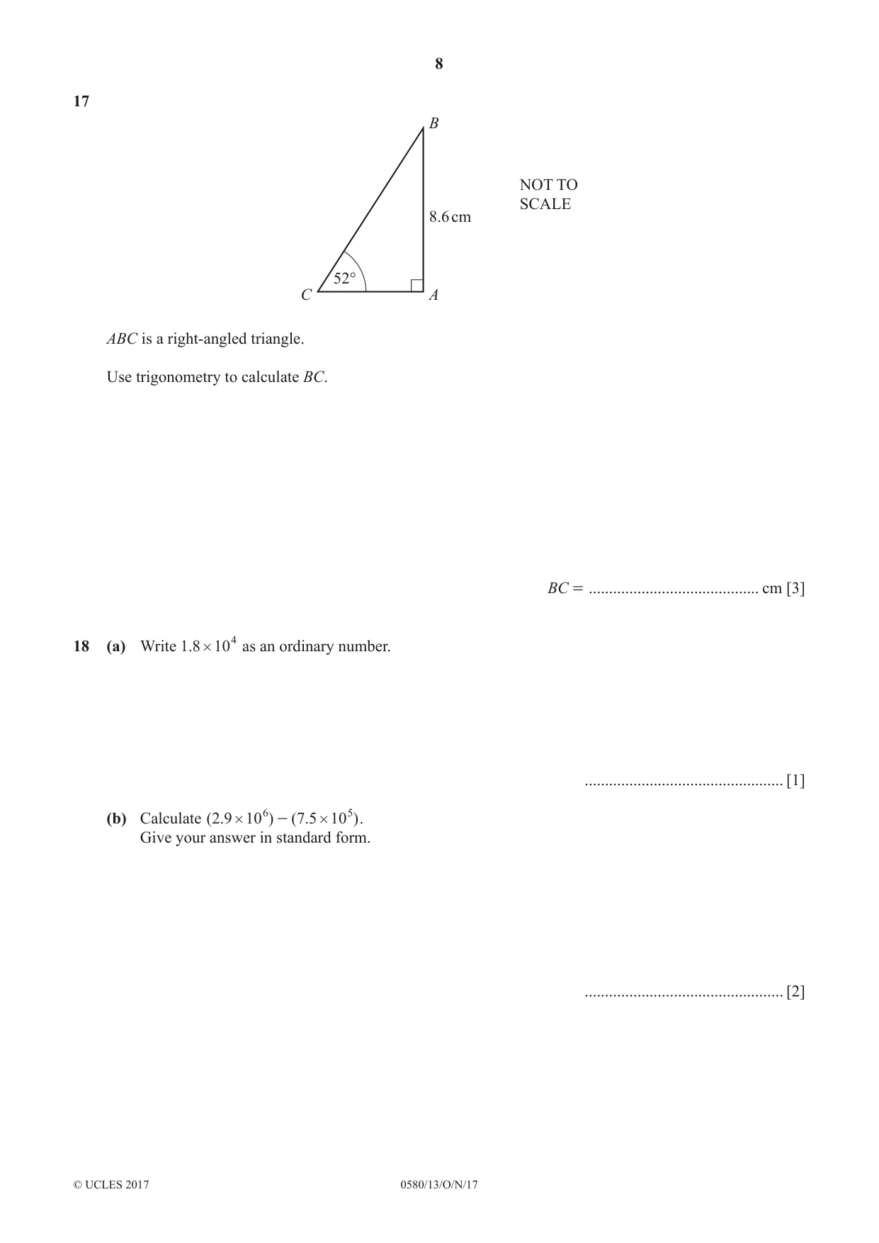 Cambridge IGCSE Mathematics 0580 2017 Oct/Nov Paper 1 · Variant 3 question paper, page 8 of 12
