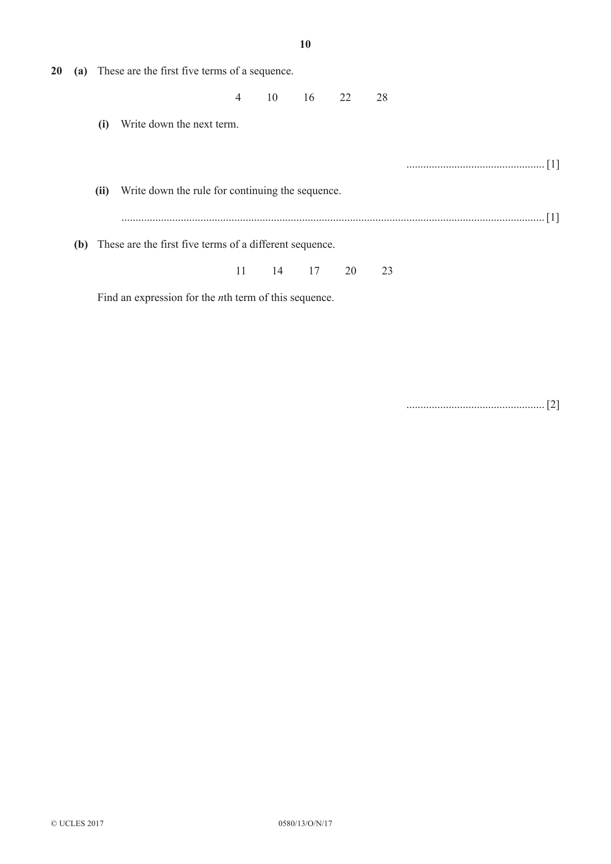 Cambridge IGCSE Mathematics 0580 2017 Oct/Nov Paper 1 · Variant 3 question paper, page 10 of 12