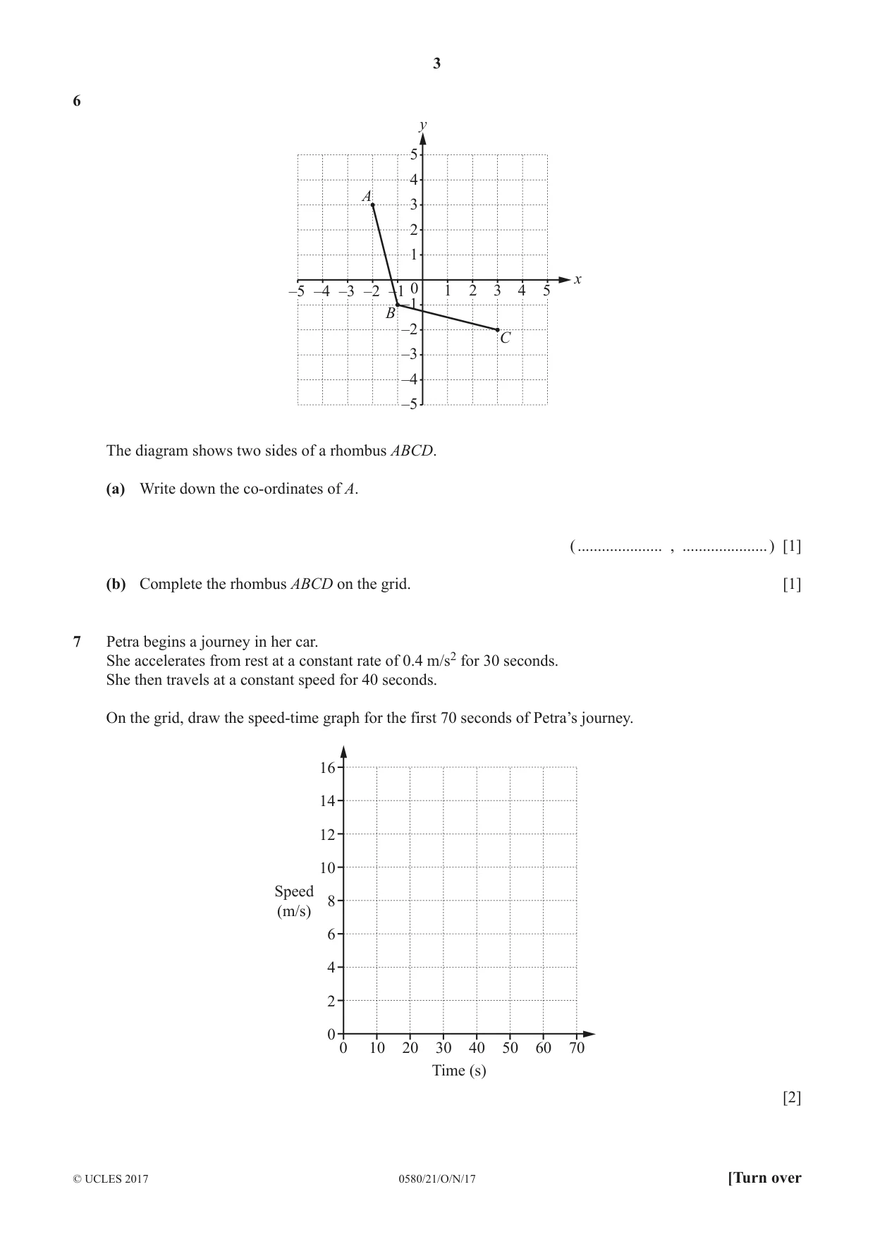 Cambridge IGCSE Mathematics 0580 2017 Oct/Nov Paper 2 · Variant 1 question paper, page 3 of 12