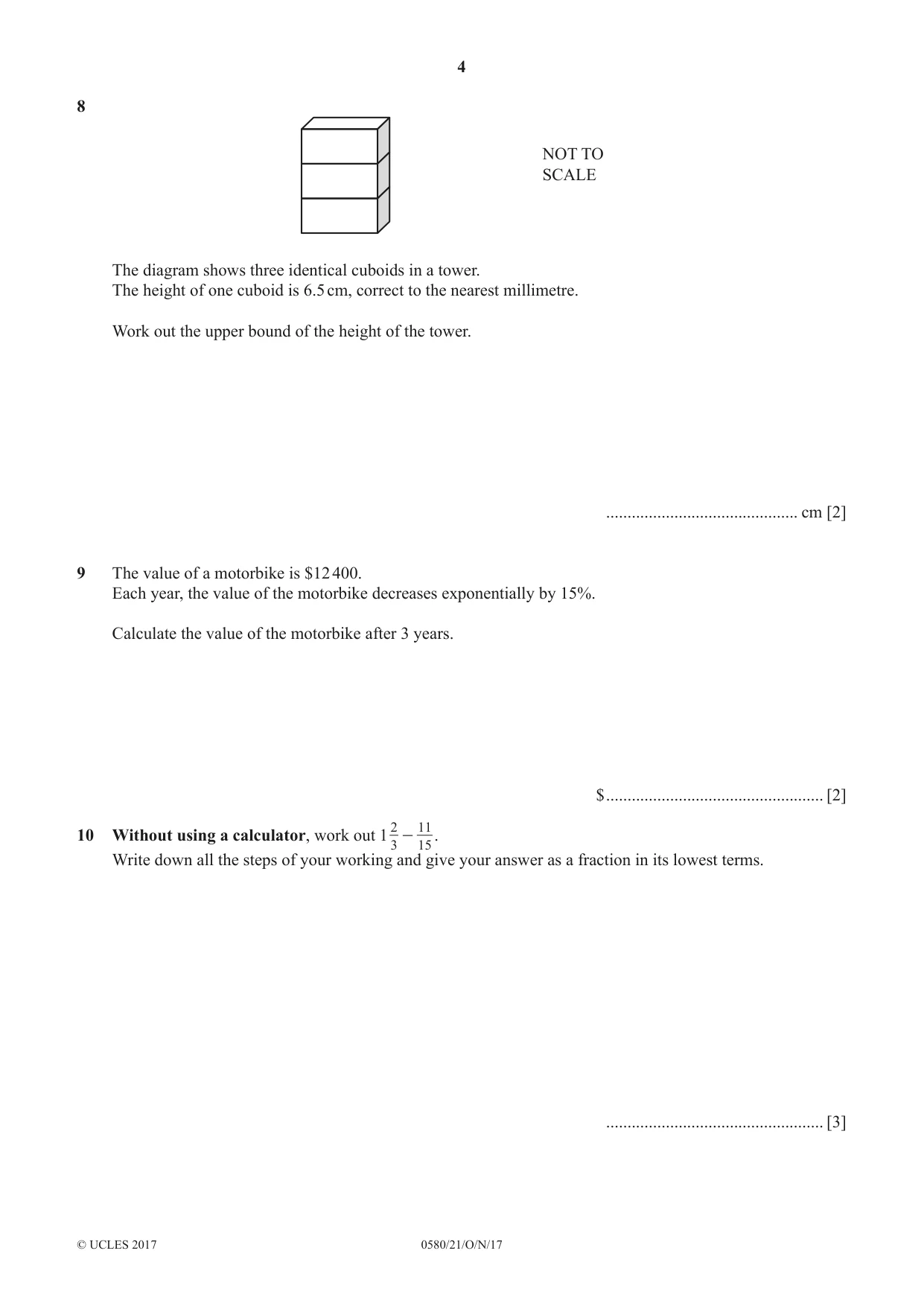 Cambridge IGCSE Mathematics 0580 2017 Oct/Nov Paper 2 · Variant 1 question paper, page 4 of 12