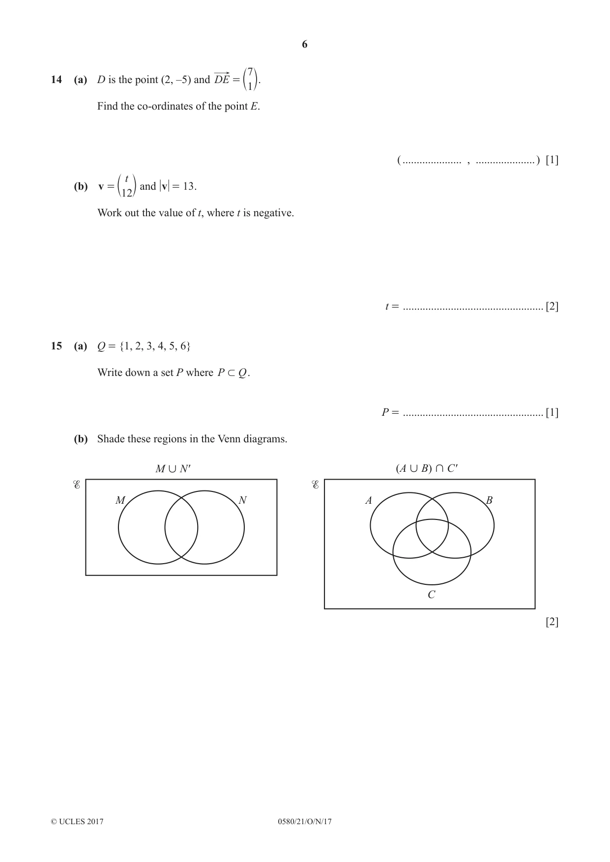 Cambridge IGCSE Mathematics 0580 2017 Oct/Nov Paper 2 · Variant 1 question paper, page 6 of 12