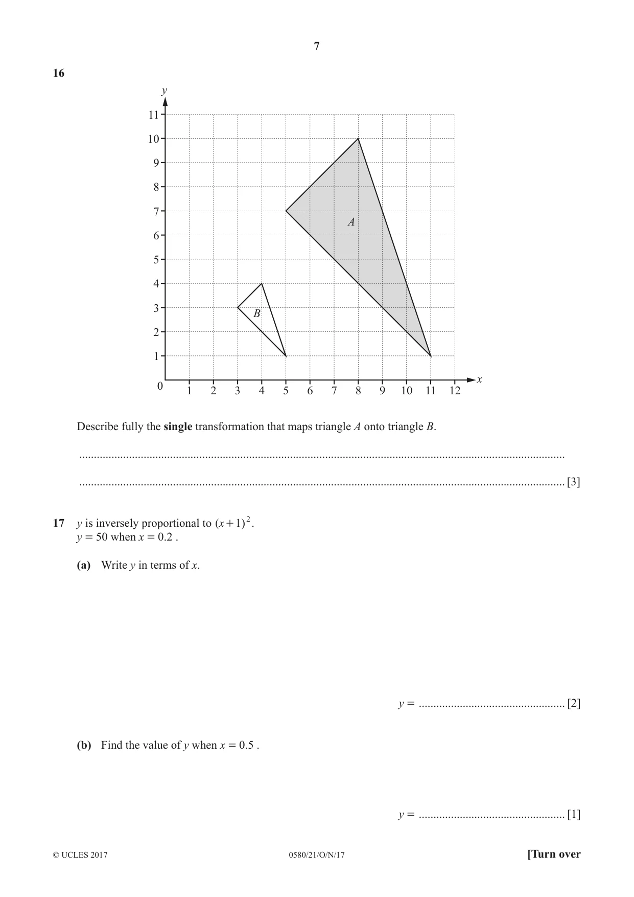 Cambridge IGCSE Mathematics 0580 2017 Oct/Nov Paper 2 · Variant 1 question paper, page 7 of 12