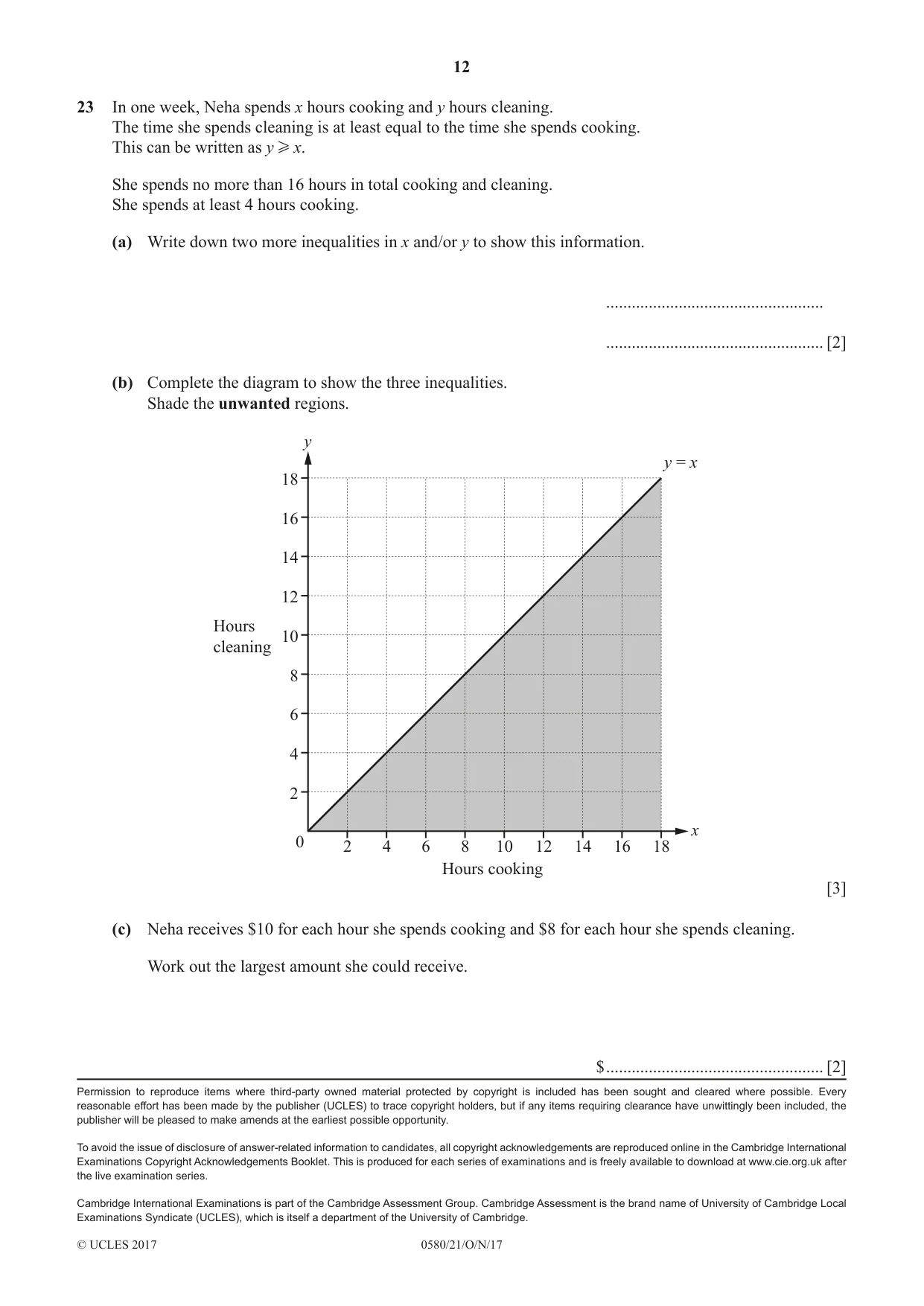 Cambridge IGCSE Mathematics 0580 2017 Oct/Nov Paper 2 · Variant 1 question paper, page 12 of 12