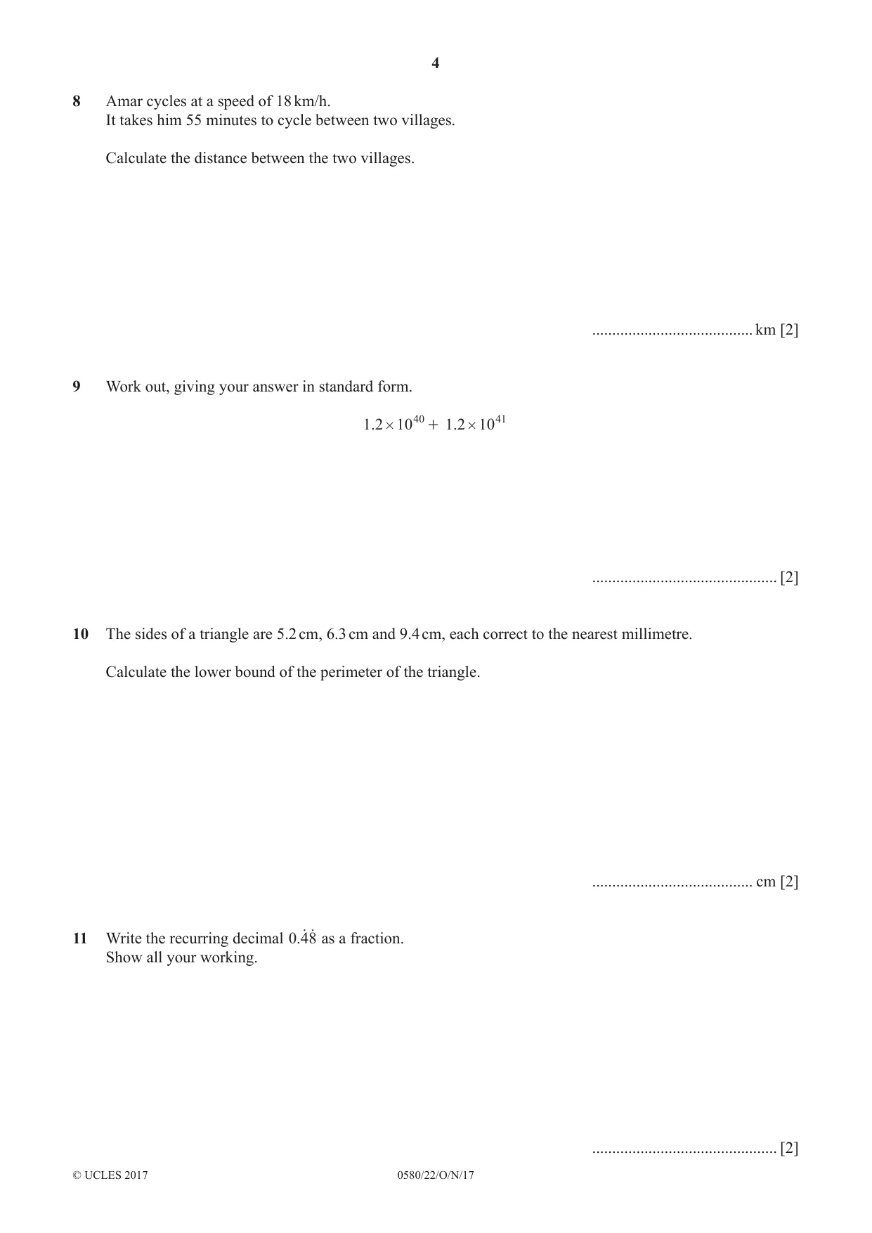 Cambridge IGCSE Mathematics 0580 2017 Oct/Nov Paper 2 · Variant 2 question paper, page 4 of 12
