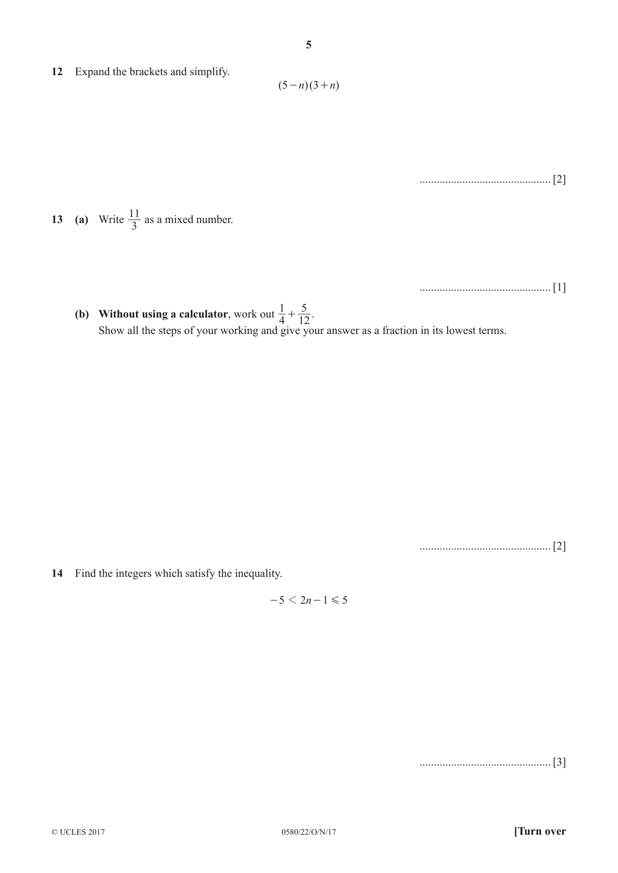 Cambridge IGCSE Mathematics 0580 2017 Oct/Nov Paper 2 · Variant 2 question paper, page 5 of 12