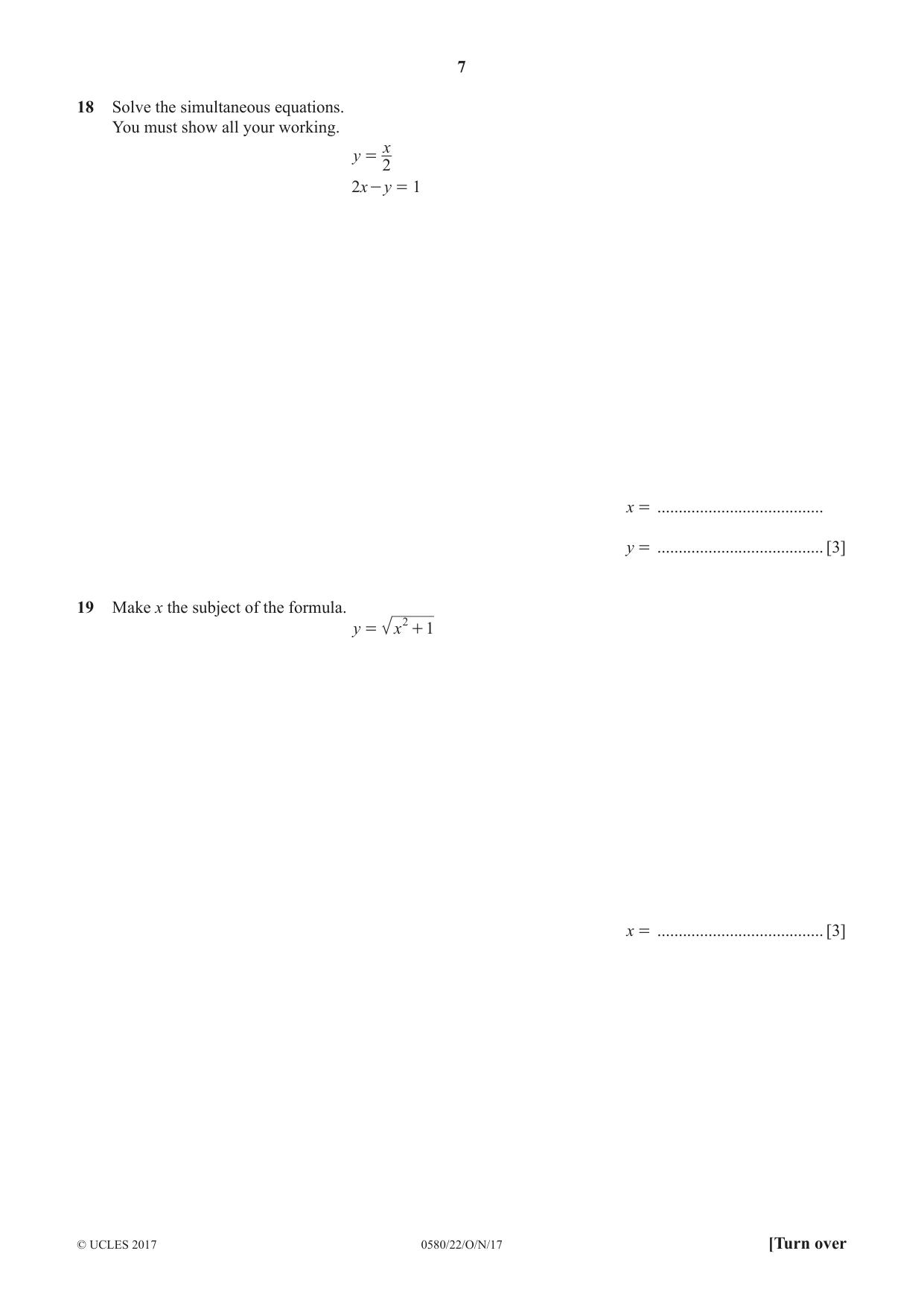Cambridge IGCSE Mathematics 0580 2017 Oct/Nov Paper 2 · Variant 2 question paper, page 7 of 12
