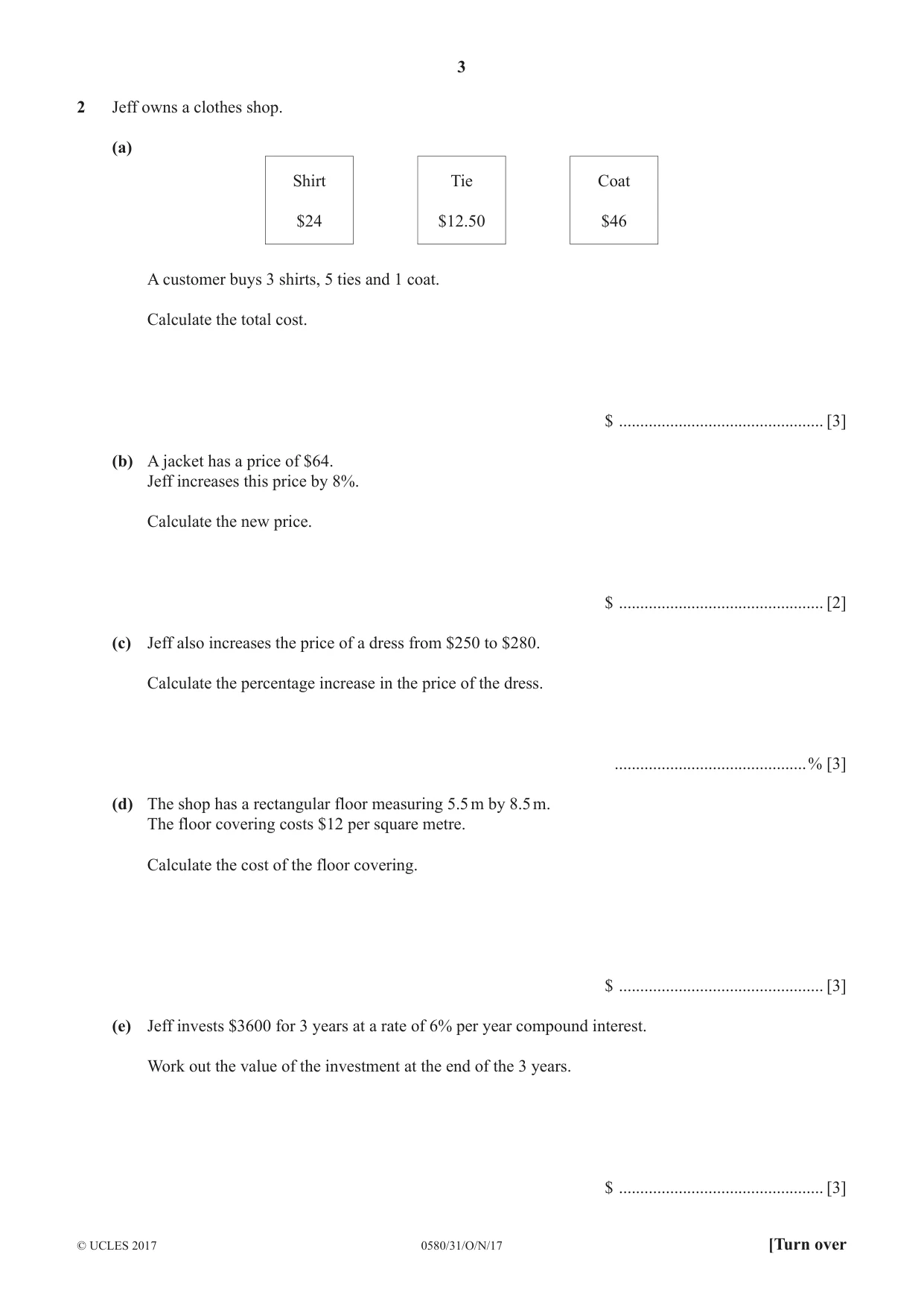 Cambridge IGCSE Mathematics 0580 2017 Oct/Nov Paper 3 · Variant 1 question paper, page 3 of 16