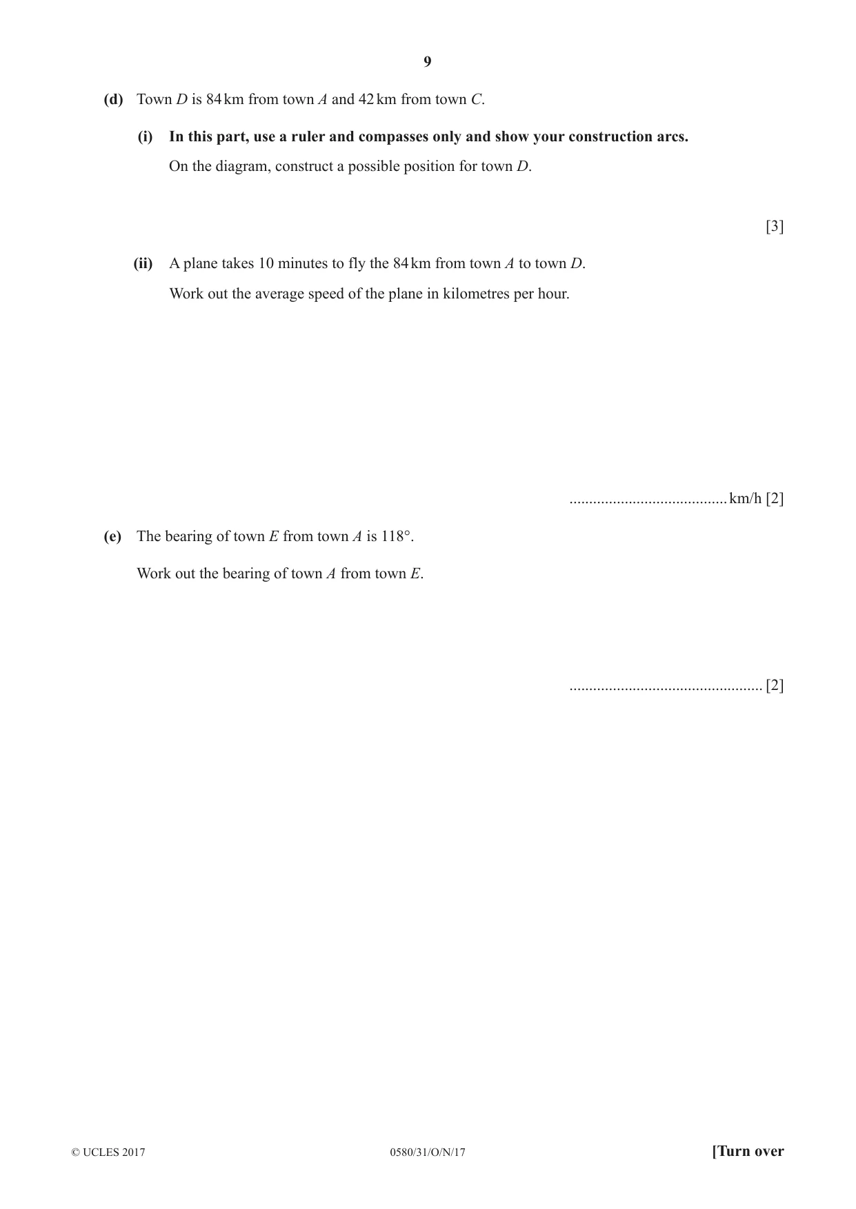 Cambridge IGCSE Mathematics 0580 2017 Oct/Nov Paper 3 · Variant 1 question paper, page 9 of 16