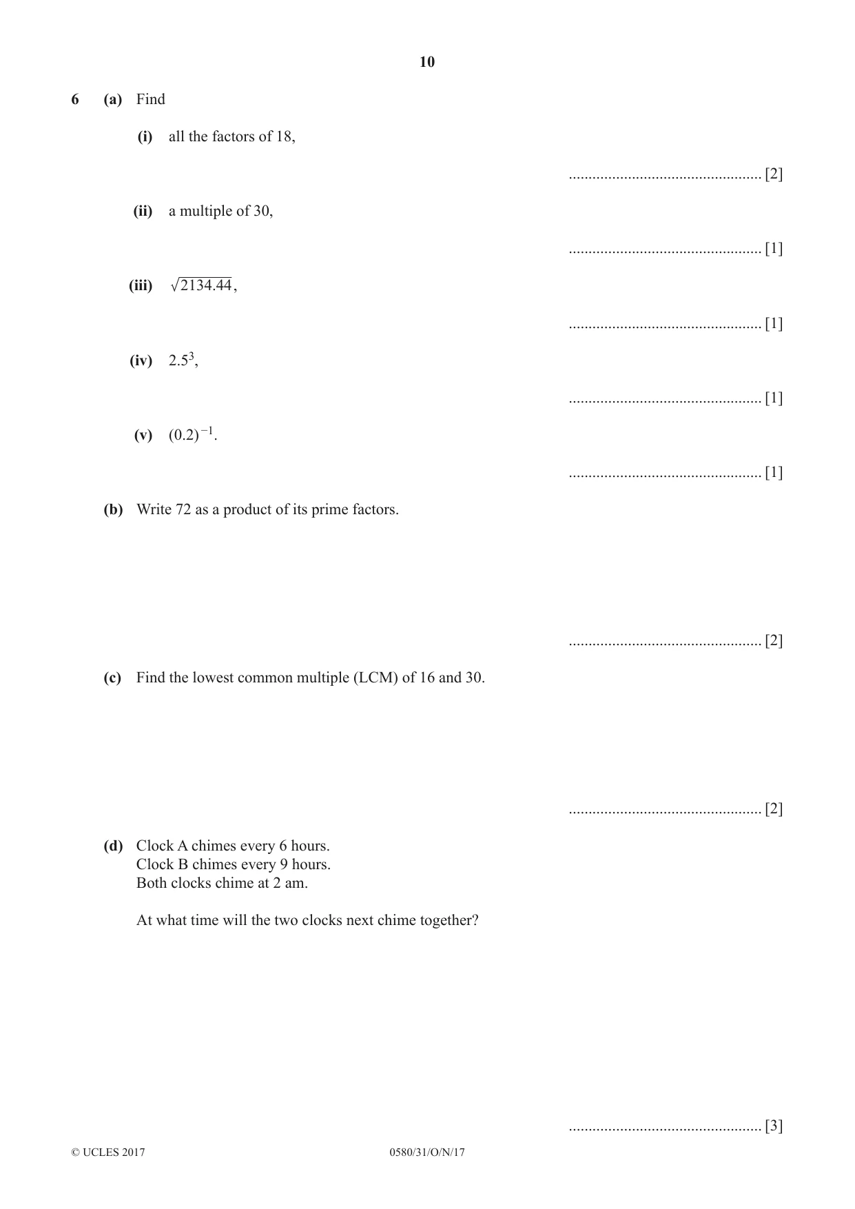 Cambridge IGCSE Mathematics 0580 2017 Oct/Nov Paper 3 · Variant 1 question paper, page 10 of 16