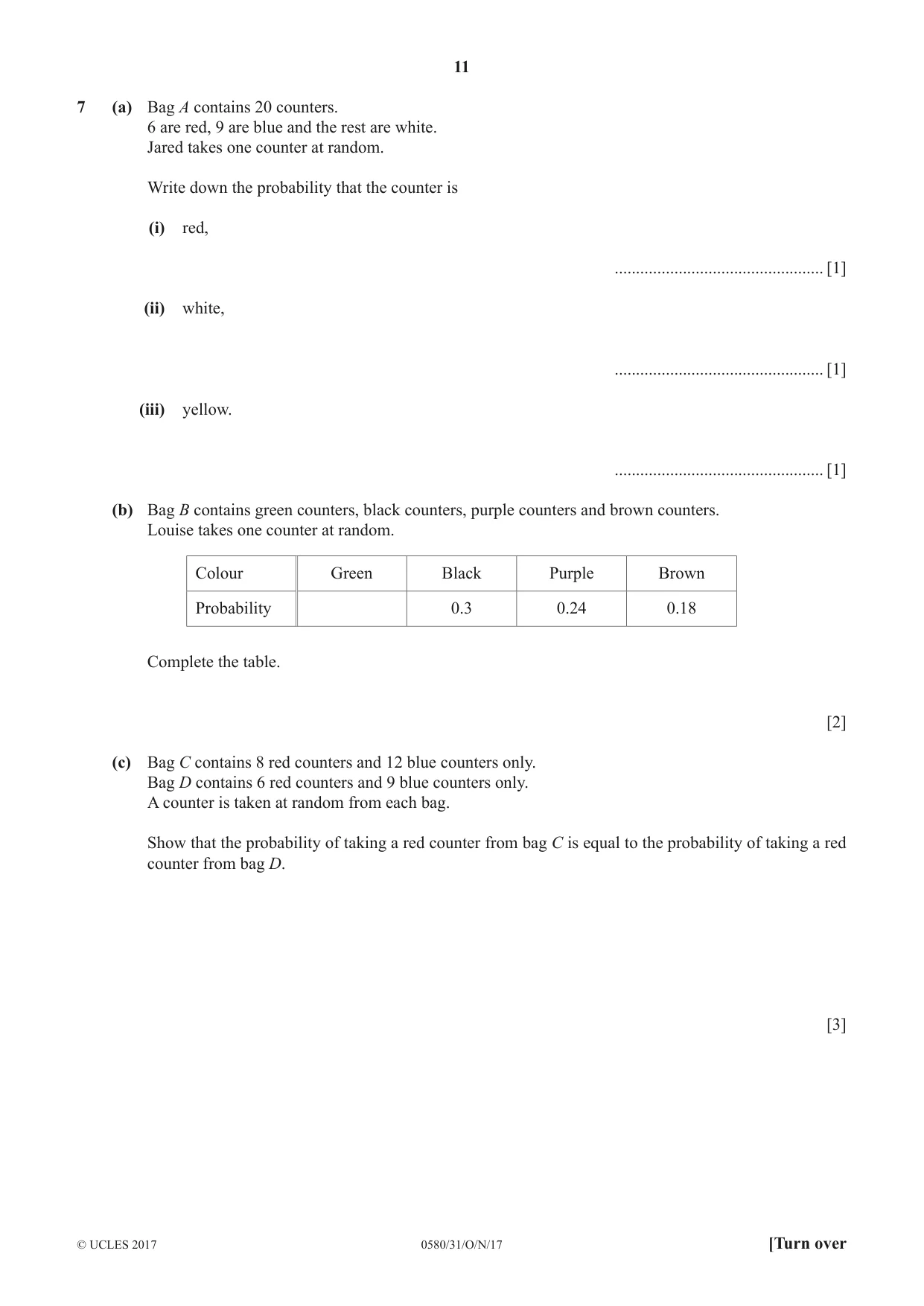 Cambridge IGCSE Mathematics 0580 2017 Oct/Nov Paper 3 · Variant 1 question paper, page 11 of 16