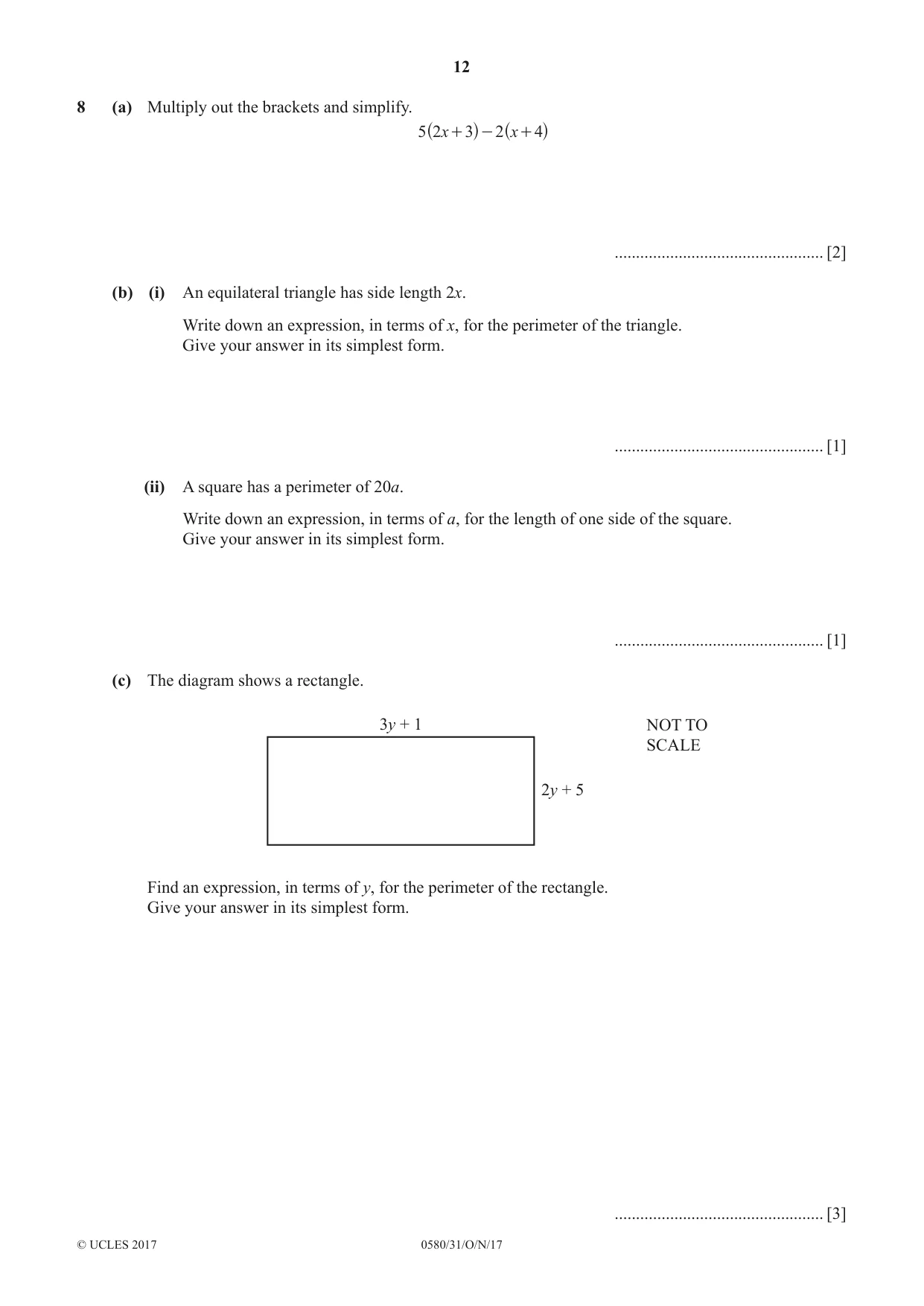 Cambridge IGCSE Mathematics 0580 2017 Oct/Nov Paper 3 · Variant 1 question paper, page 12 of 16