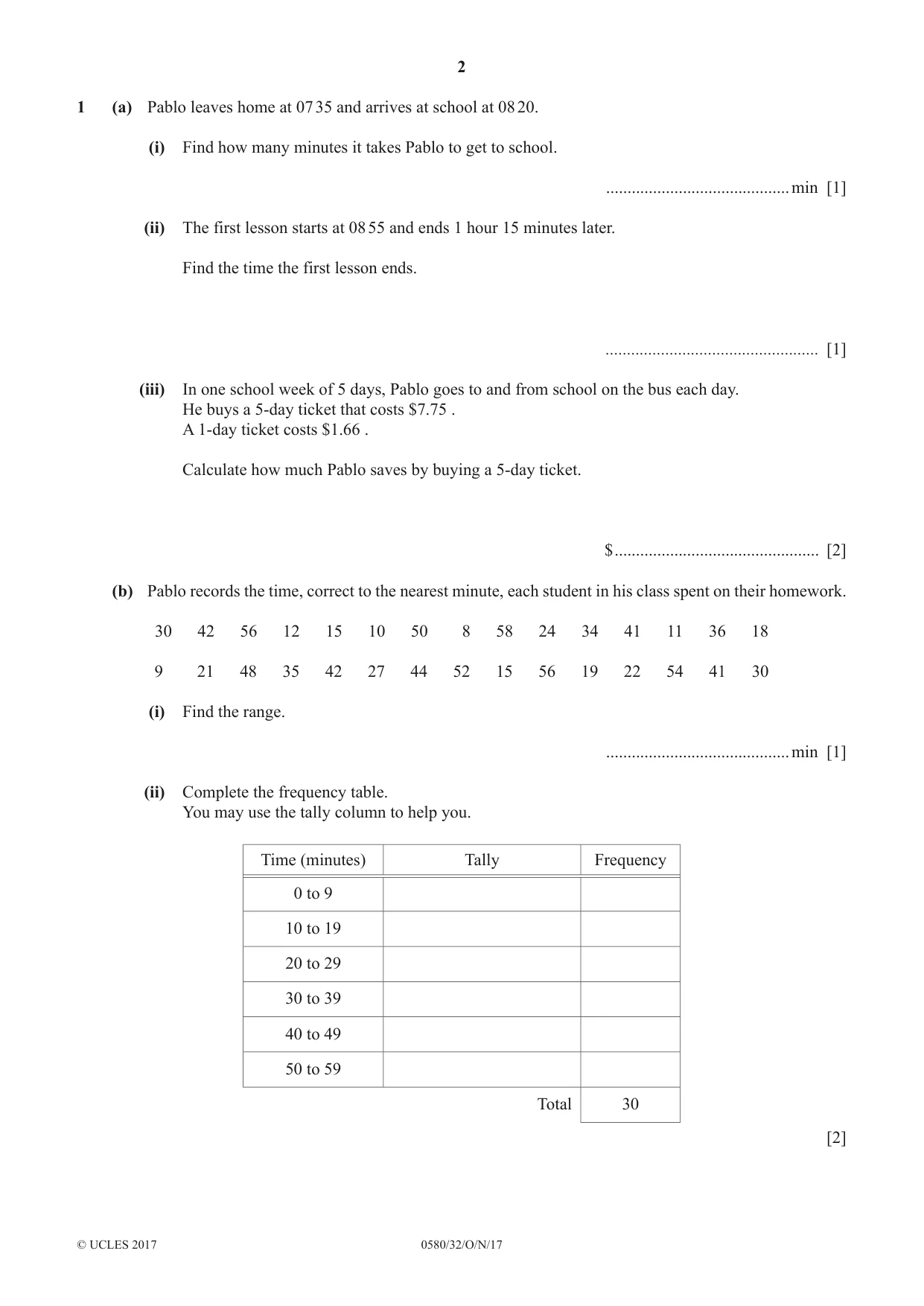 Cambridge IGCSE Mathematics 0580 2017 Oct/Nov Paper 3 · Variant 2 question paper, page 2 of 16