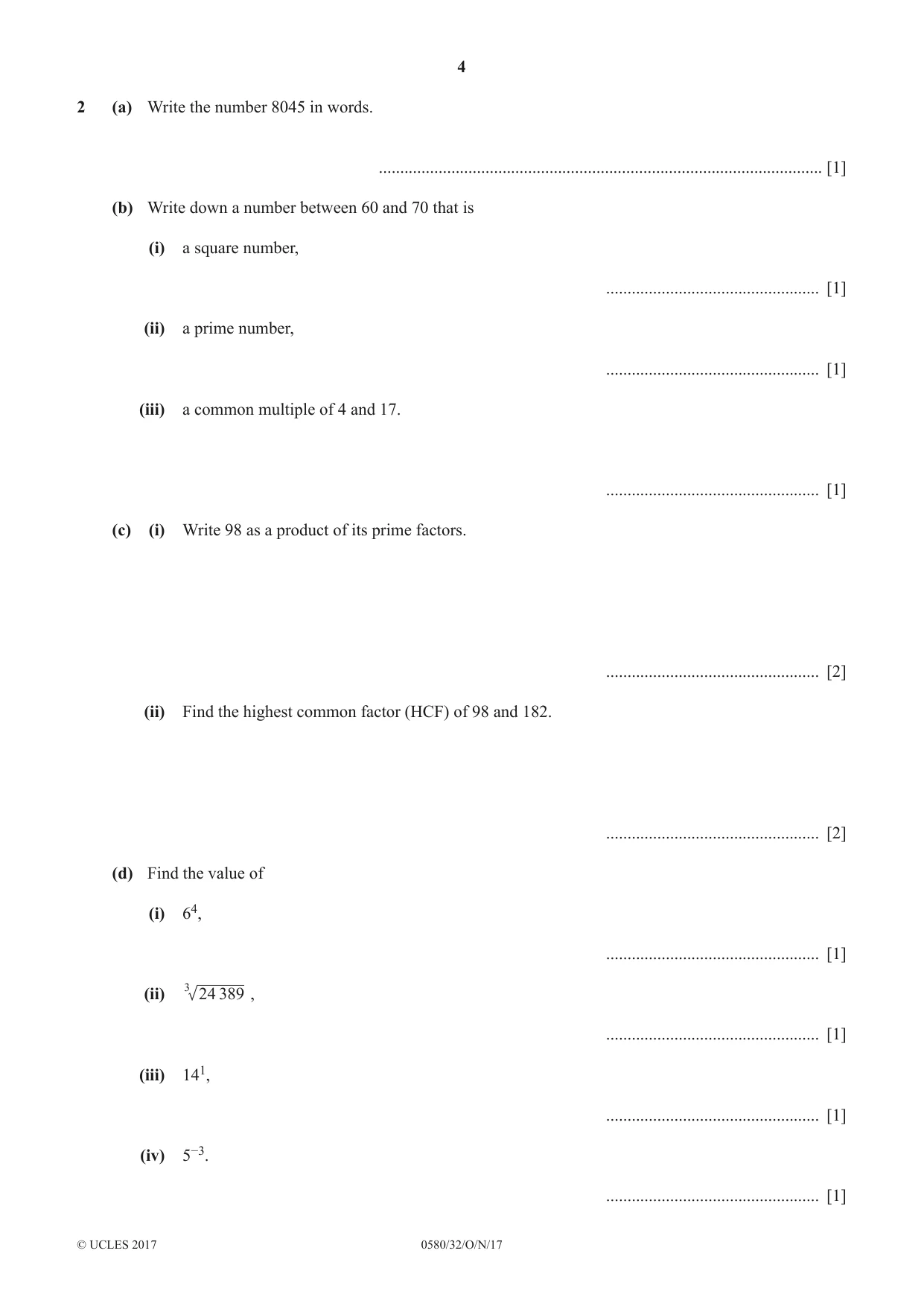 Cambridge IGCSE Mathematics 0580 2017 Oct/Nov Paper 3 · Variant 2 question paper, page 4 of 16