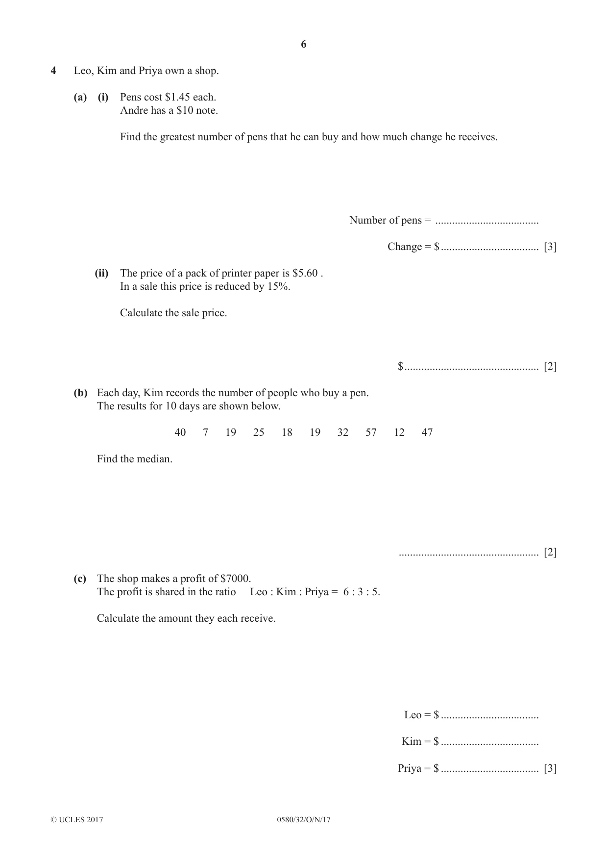 Cambridge IGCSE Mathematics 0580 2017 Oct/Nov Paper 3 · Variant 2 question paper, page 6 of 16