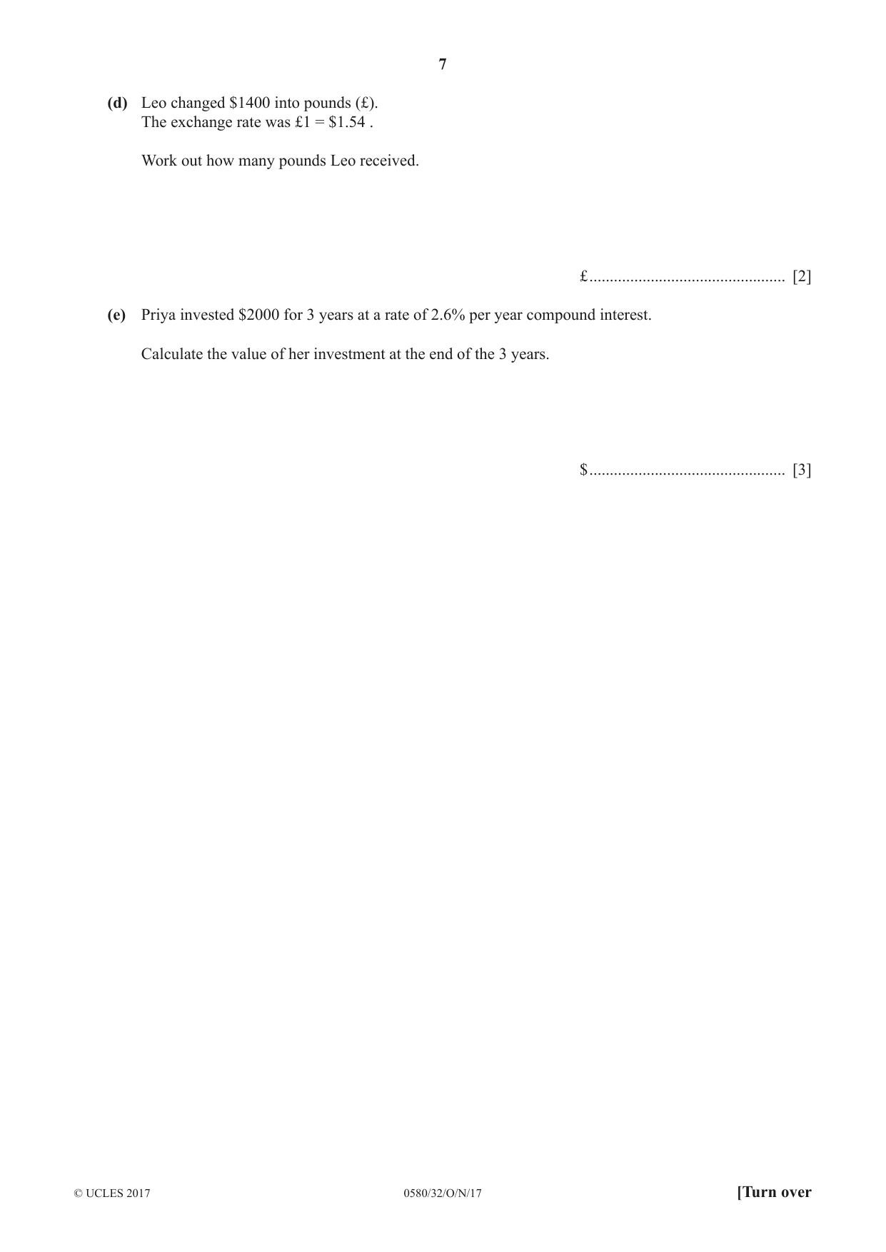 Cambridge IGCSE Mathematics 0580 2017 Oct/Nov Paper 3 · Variant 2 question paper, page 7 of 16