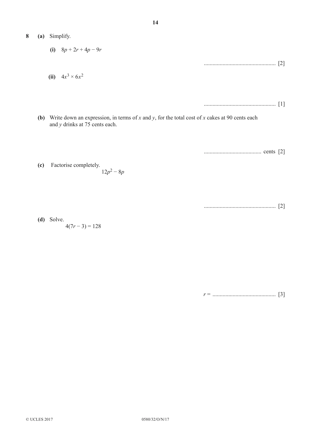 Cambridge IGCSE Mathematics 0580 2017 Oct/Nov Paper 3 · Variant 2 question paper, page 14 of 16