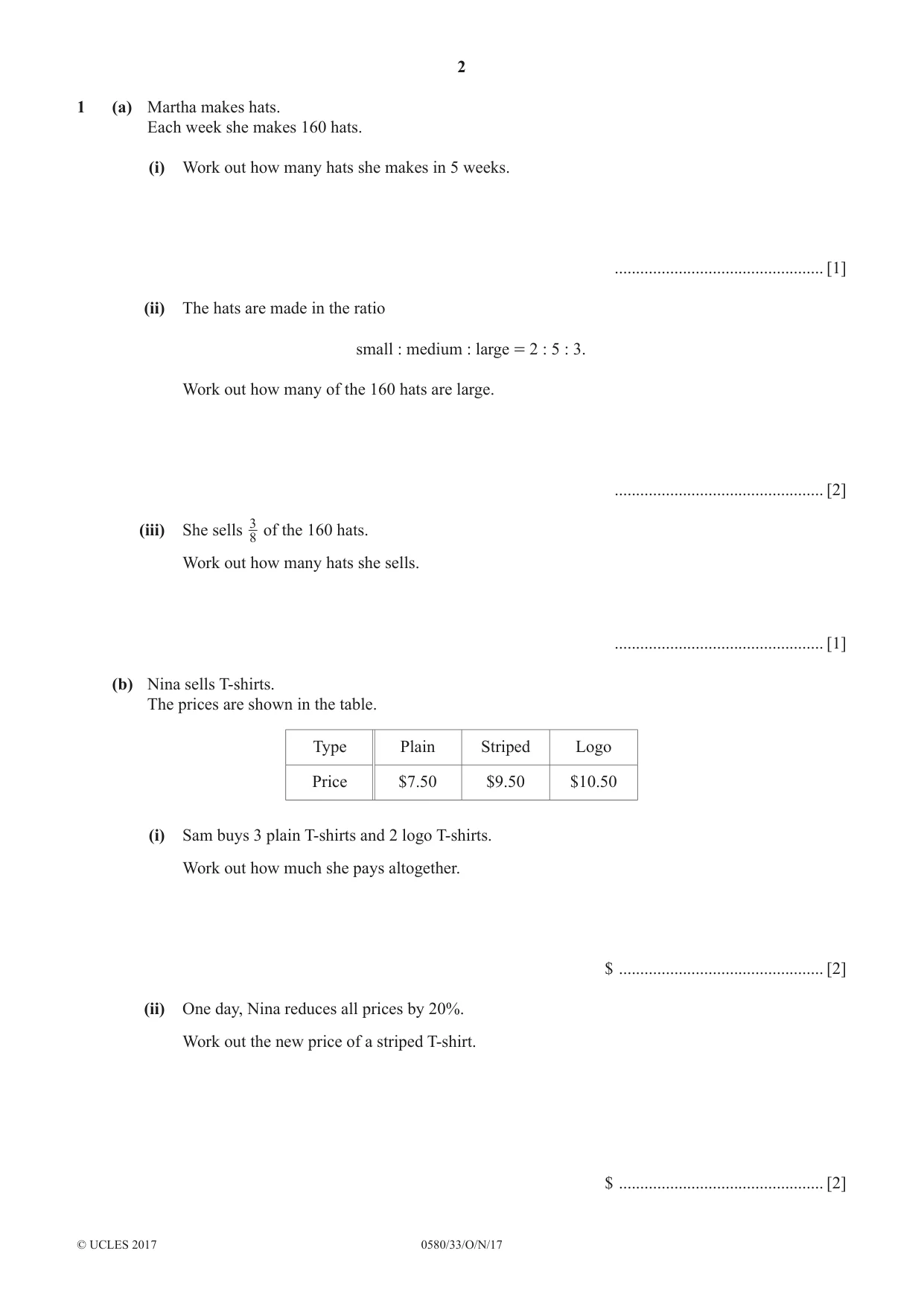 Cambridge IGCSE Mathematics 0580 2017 Oct/Nov Paper 3 · Variant 3 question paper, page 2 of 16