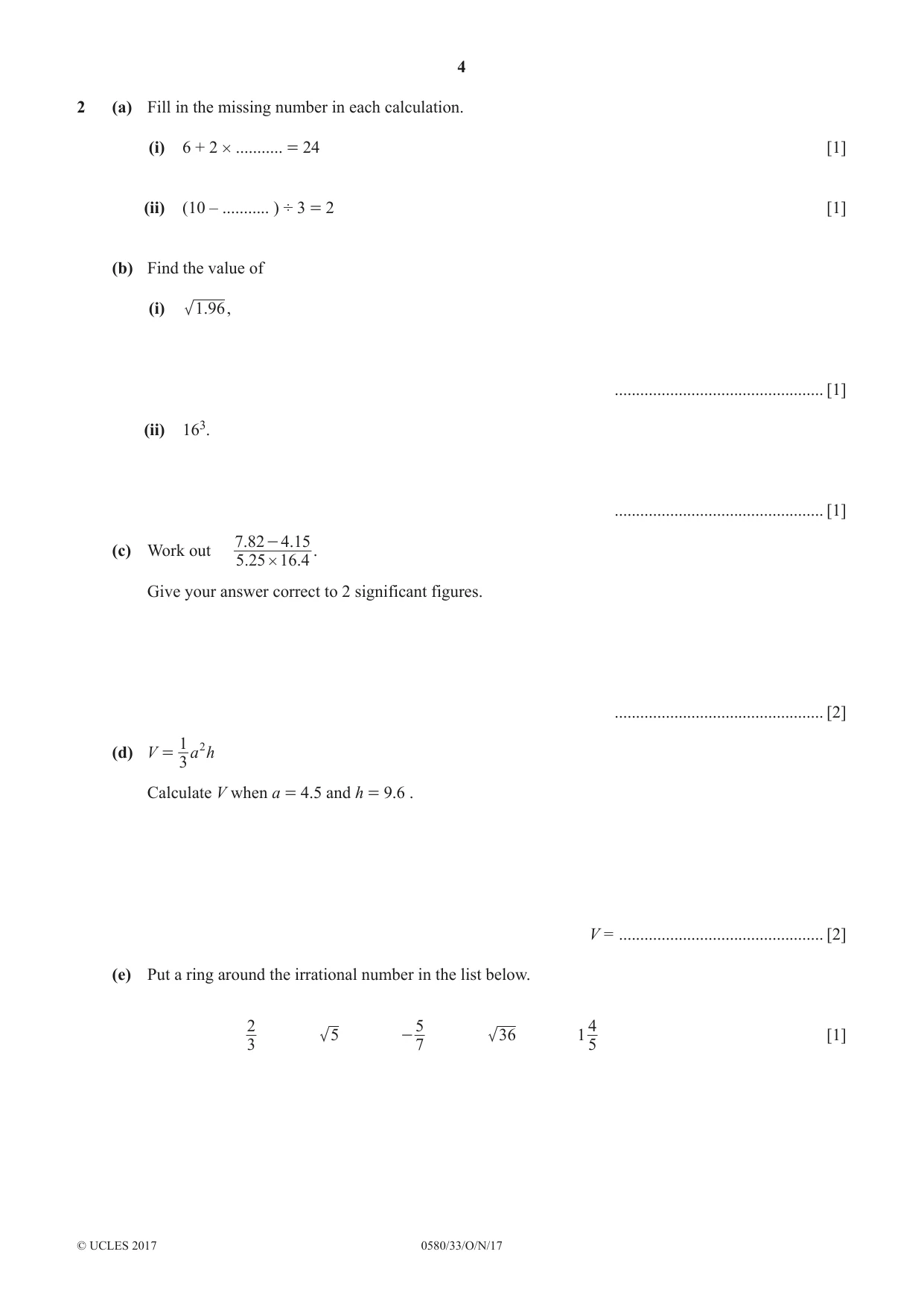 Cambridge IGCSE Mathematics 0580 2017 Oct/Nov Paper 3 · Variant 3 question paper, page 4 of 16