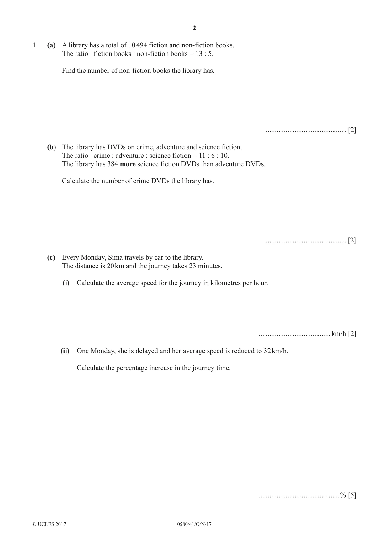 Cambridge IGCSE Mathematics 0580 2017 Oct/Nov Paper 4 · Variant 1 question paper, page 2 of 20